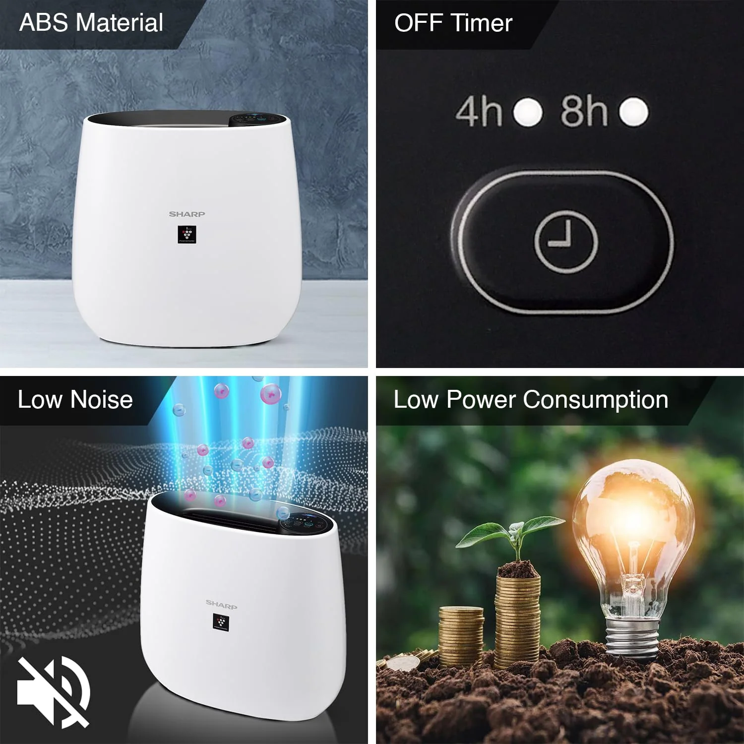 Sharp Air Purifier for Home & Office with Plasmacluster (Removes Bacteria, Virus, Mold, VOCs I JAPAN TECHNOLOGY I Traps 99.97% Pollutants I HEPA, Carbon & Pre Filter I 250 sq.ft. (White) - Image 6