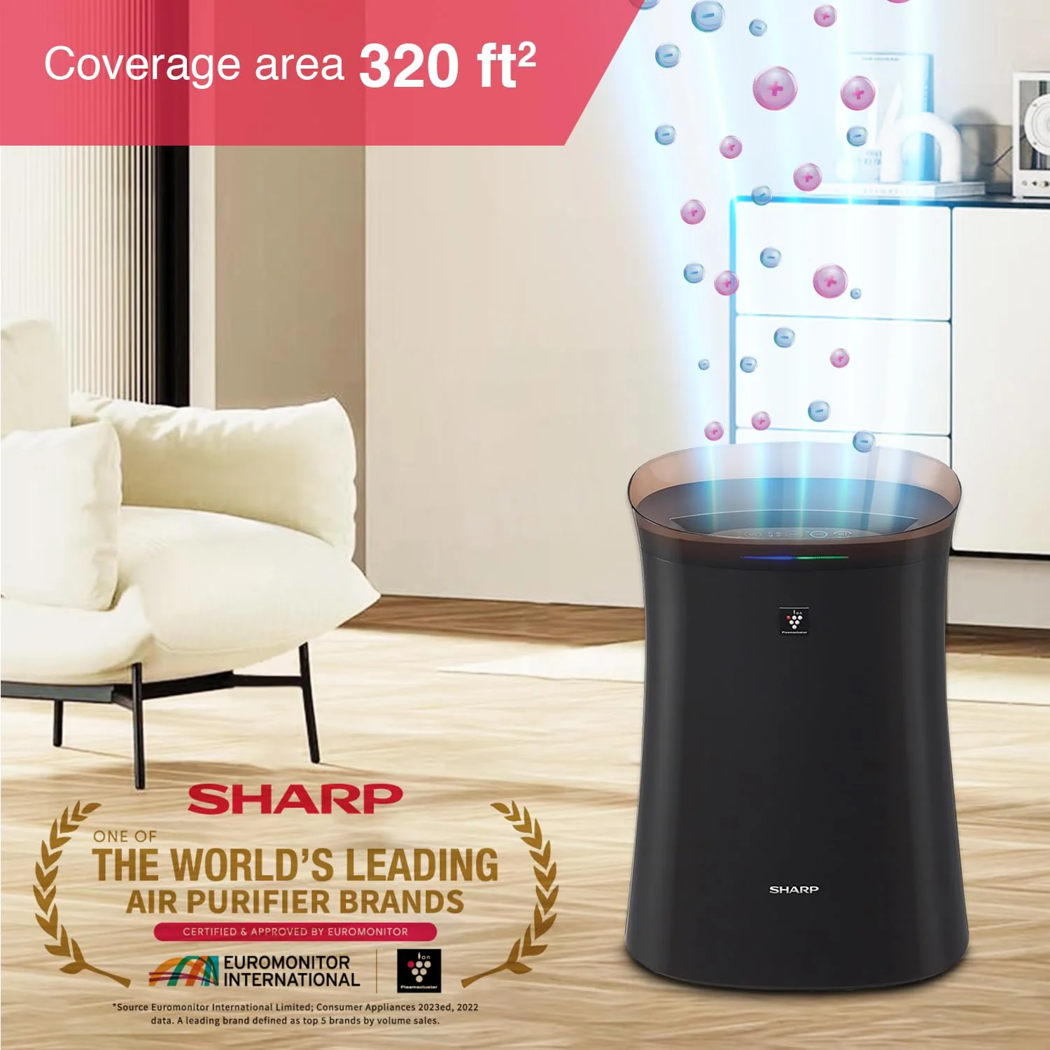 Sharp Air Purifier for Homes / Offices Dual Purification , Plasmacluster Technology,(True HEPA+Carbon+Pre-Filter) Captures 99.97% of Impurities FP-F40E-T Brown 7 Years Warranty - Image 2