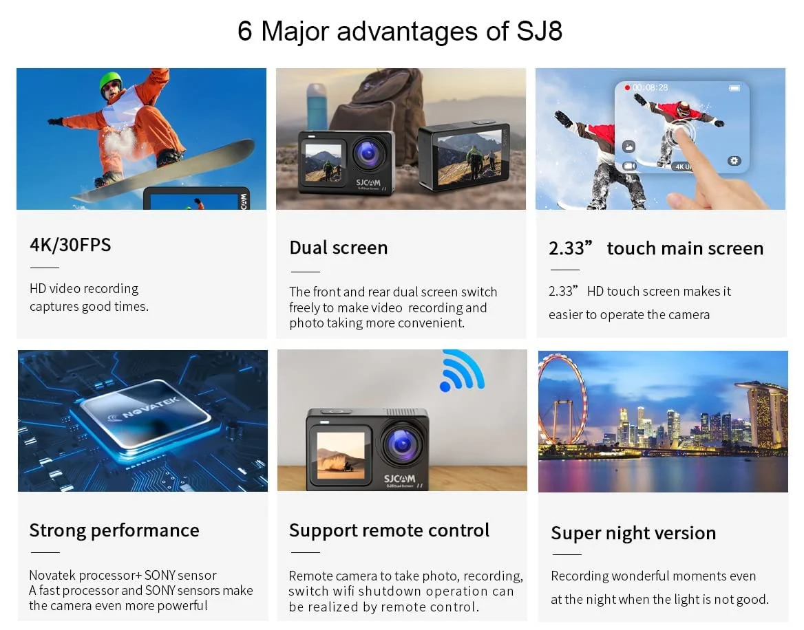 SJCAM SJ8 Dual Screen 4K/30fps Sports Action Camera with Mic - Image 7