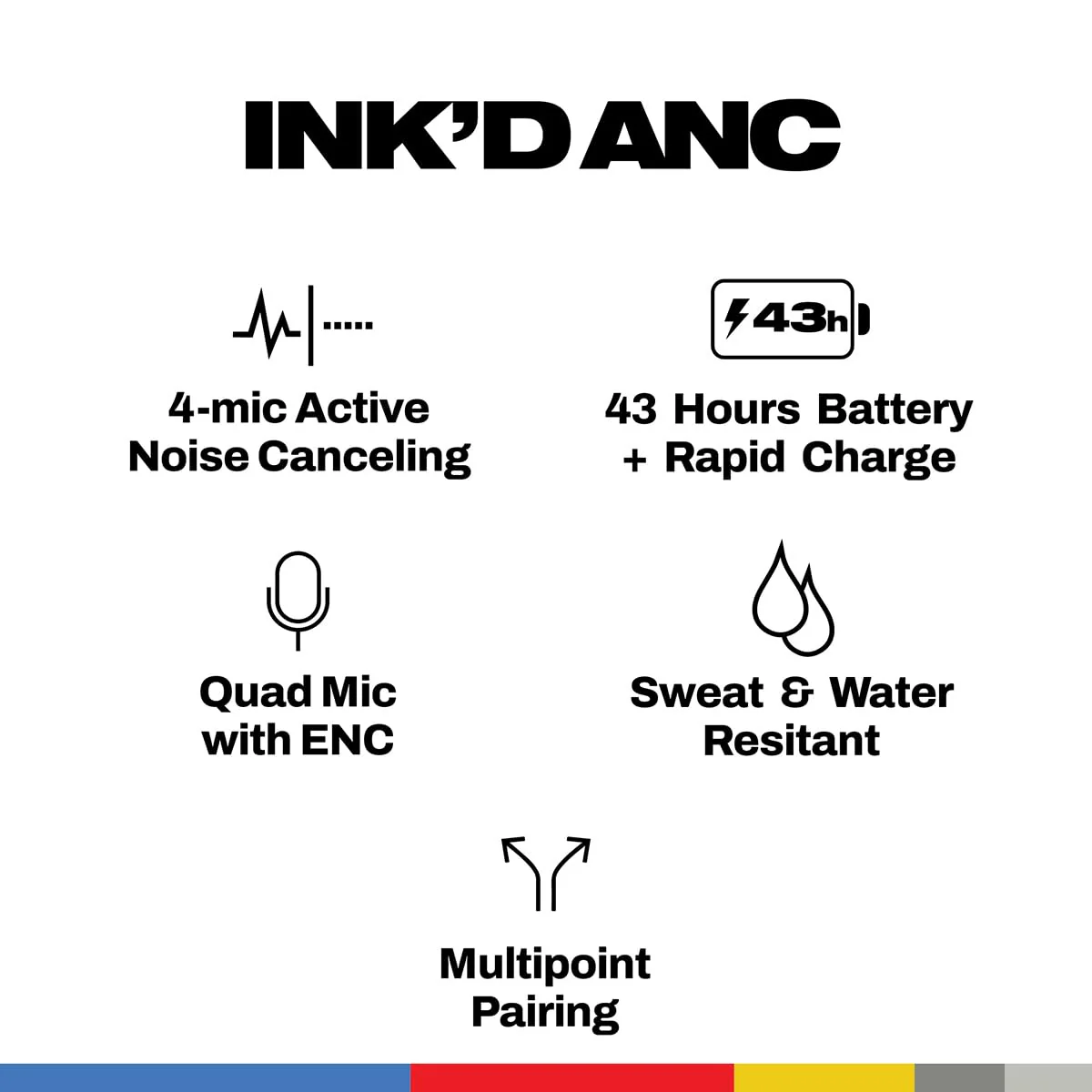 Skullcandy Ink’d ANC Wireless Earbuds with Active Noise Cancelling, 43Hr Battery + Rapid Charge, Quad Mic with ENC, 10mm Drivers, Multipoint Pairing, Sweat & Water Resistant (Black Glossy) - Image 2
