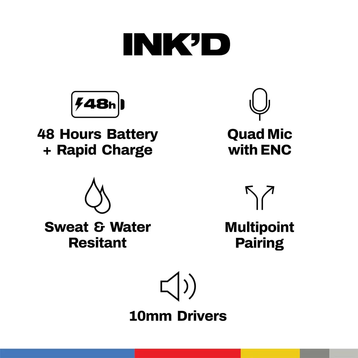 Skullcandy Ink’D True Wireless Earbuds, 48Hr Battery + Rapid Charge, Quad-Mic ENC, Multipoint Pairing, 10mm Drivers, Low Latency, Sweat & Water Resistant, Bluetooth v5.4 -Gery Matte - Image 2
