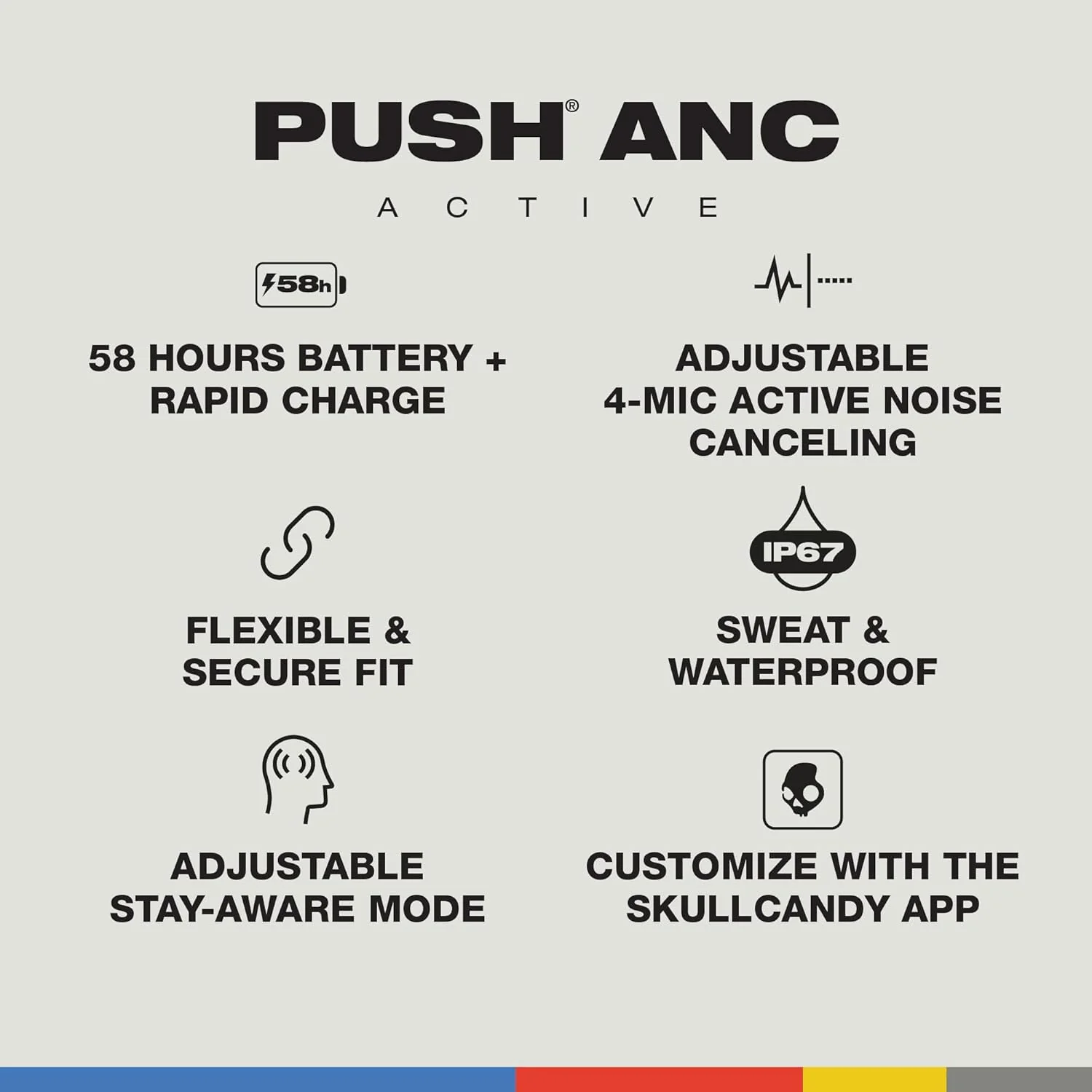 Skullcandy Push ANC Active in Ear Wireless Earbuds – 58Hr Battery + Rapid Charge, Active Noise Cancellation, IP67 Waterproof, Wireless Charging Case, Mic – True Black/Orange - Image 4
