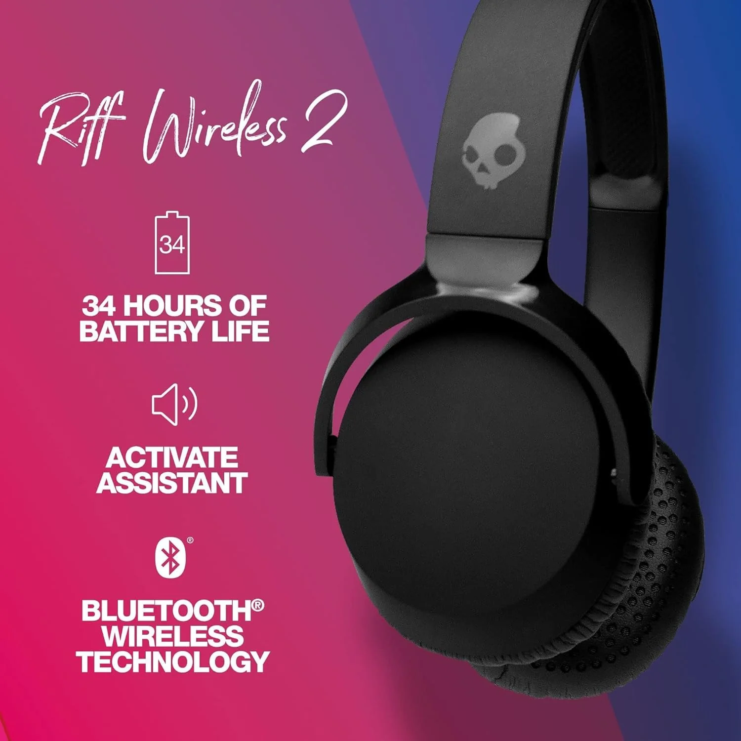 Skullcandy Riff 2 On-Ear Wireless Headphones - Black - Image 3