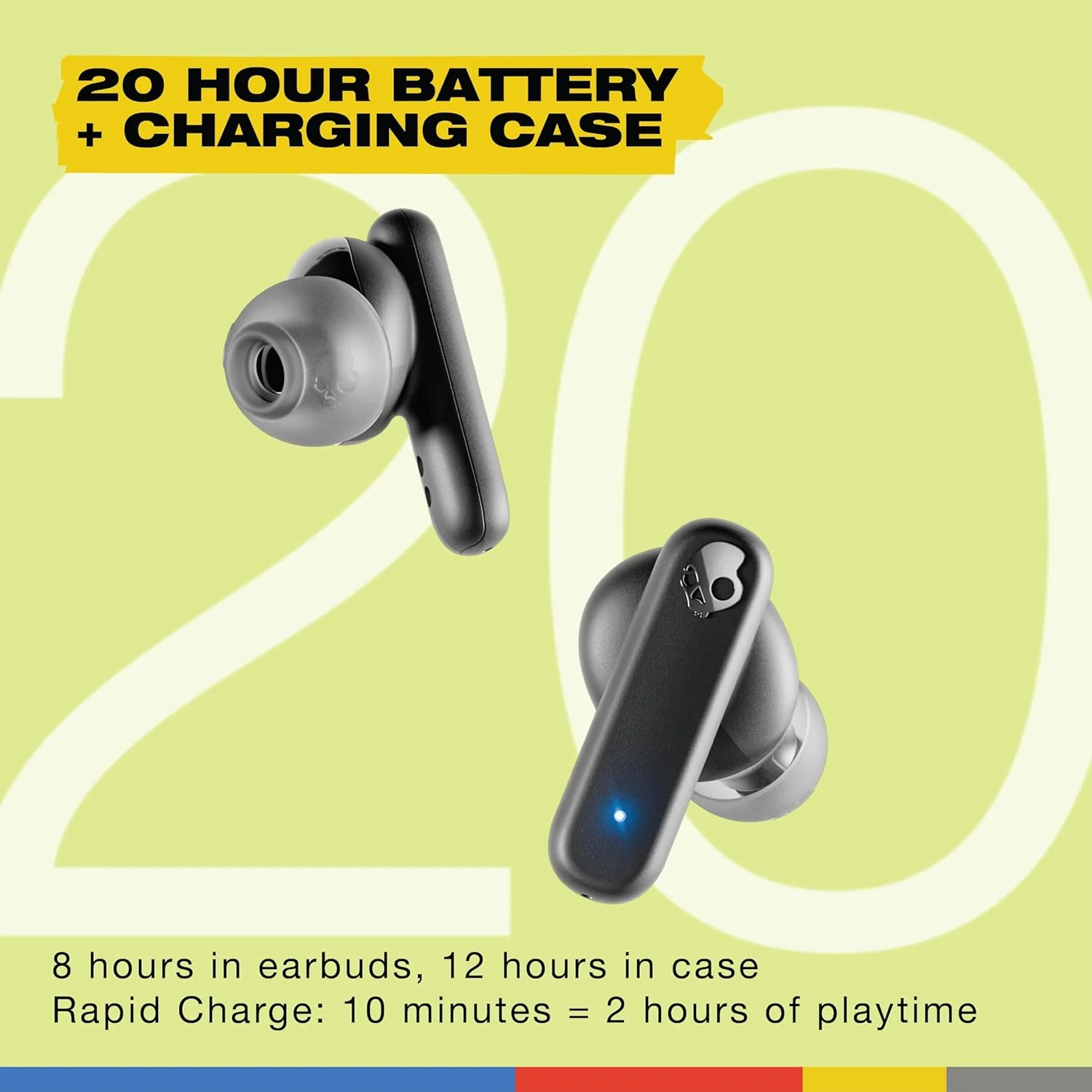 Skullcandy Smokin Buds Wireless in Ear Earbuds – ENC Clear Calls, Music/Movie/Podcast EQ Modes, 20Hr Battery + Rapid Charge, Touch Controls, Solo Bud Use, IPX4 Water Resistant - Image 3