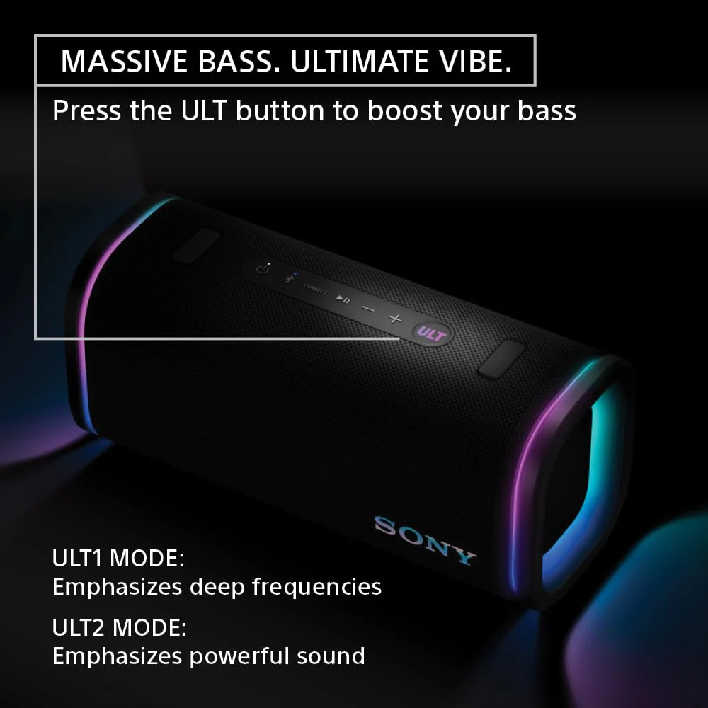 Sony New Launch ULT Field 5 Bluetooth Wireless Speaker with Massive Bass|360° Party Light|25hrs Playtime|IP67|Shoulder Strap|Quick Charge|Built in Powerbank|Party Connect(SRS-ULT50)-Black - Image 4