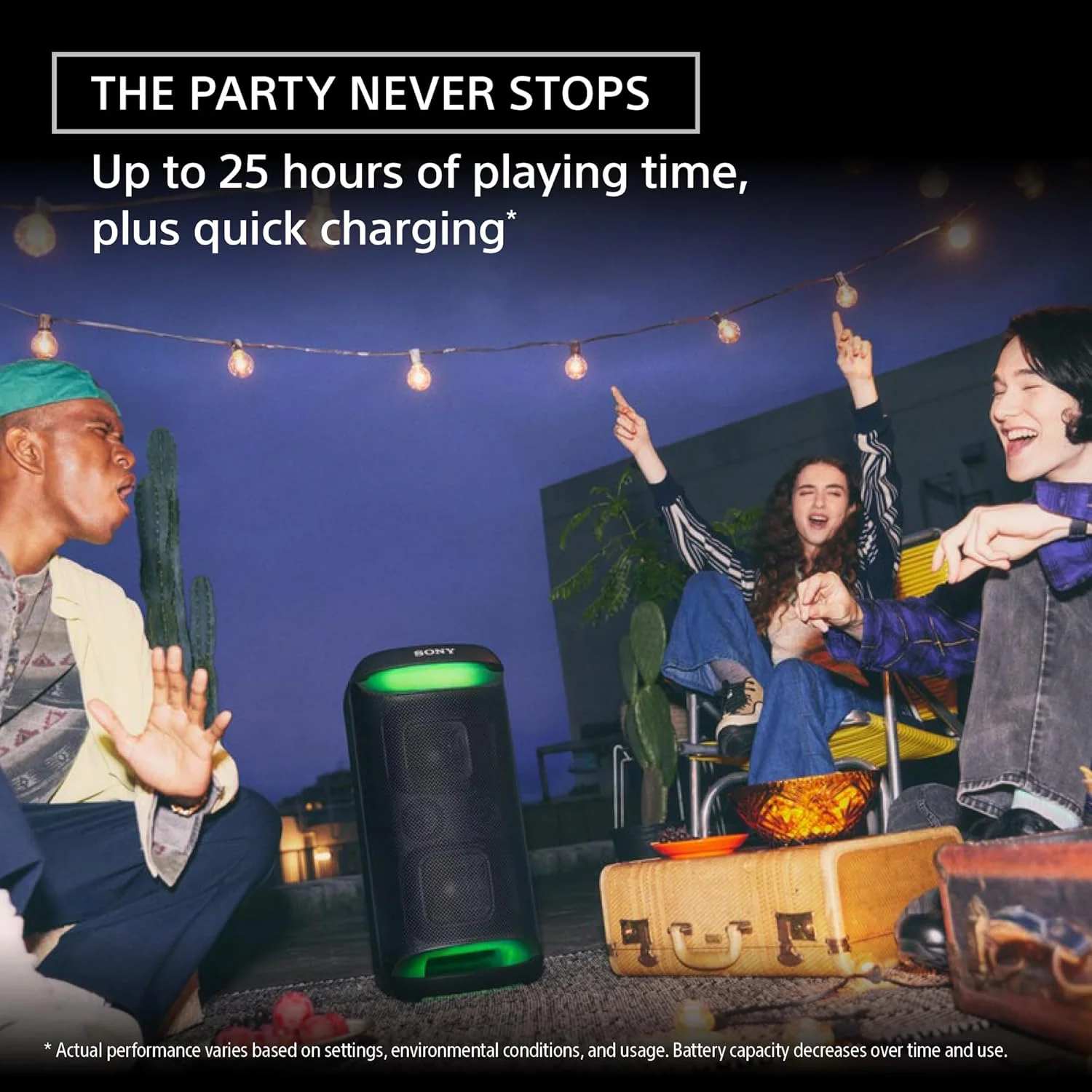 Sony New SRS-XV500 Wireless Portable Bluetooth Karaoke Party Speaker | IPX4 Splash-Proof | 25 Hrs Battery | Mega Bass | Built-in Power Bank | Ambient Lights | Guitar & MIC - Image 6
