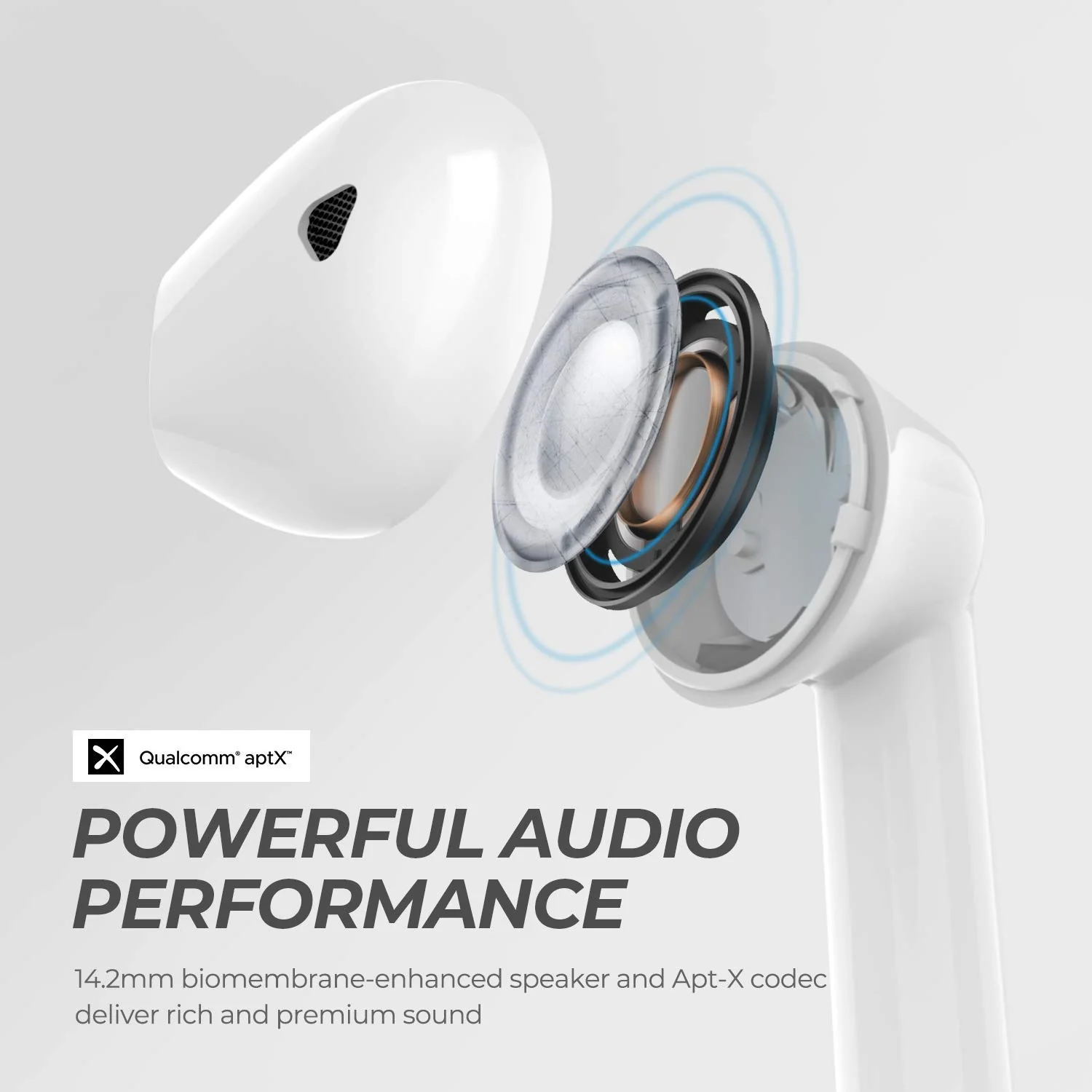SoundPEATS TrueAir Truly Wireless Bluetooth Semi in Ear Earbuds with Mic (Gloss White) - Image 4