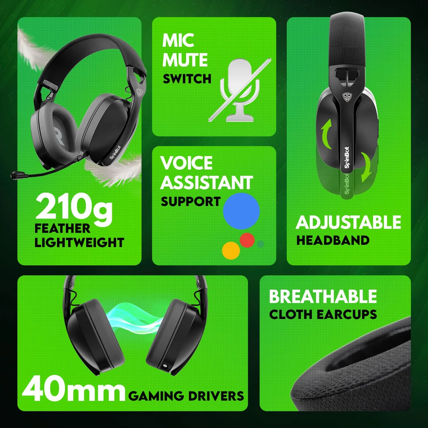 SpinBot Ranger HX500 Over-Ear Tri-Mode Wireless Gaming Headphones | Dual 2.4GHz + Bluetooth + Wired | 28ms Ultra-Low Latency | Detachable Boom Mic | 25Hrs Play Time (Black) - Image 6