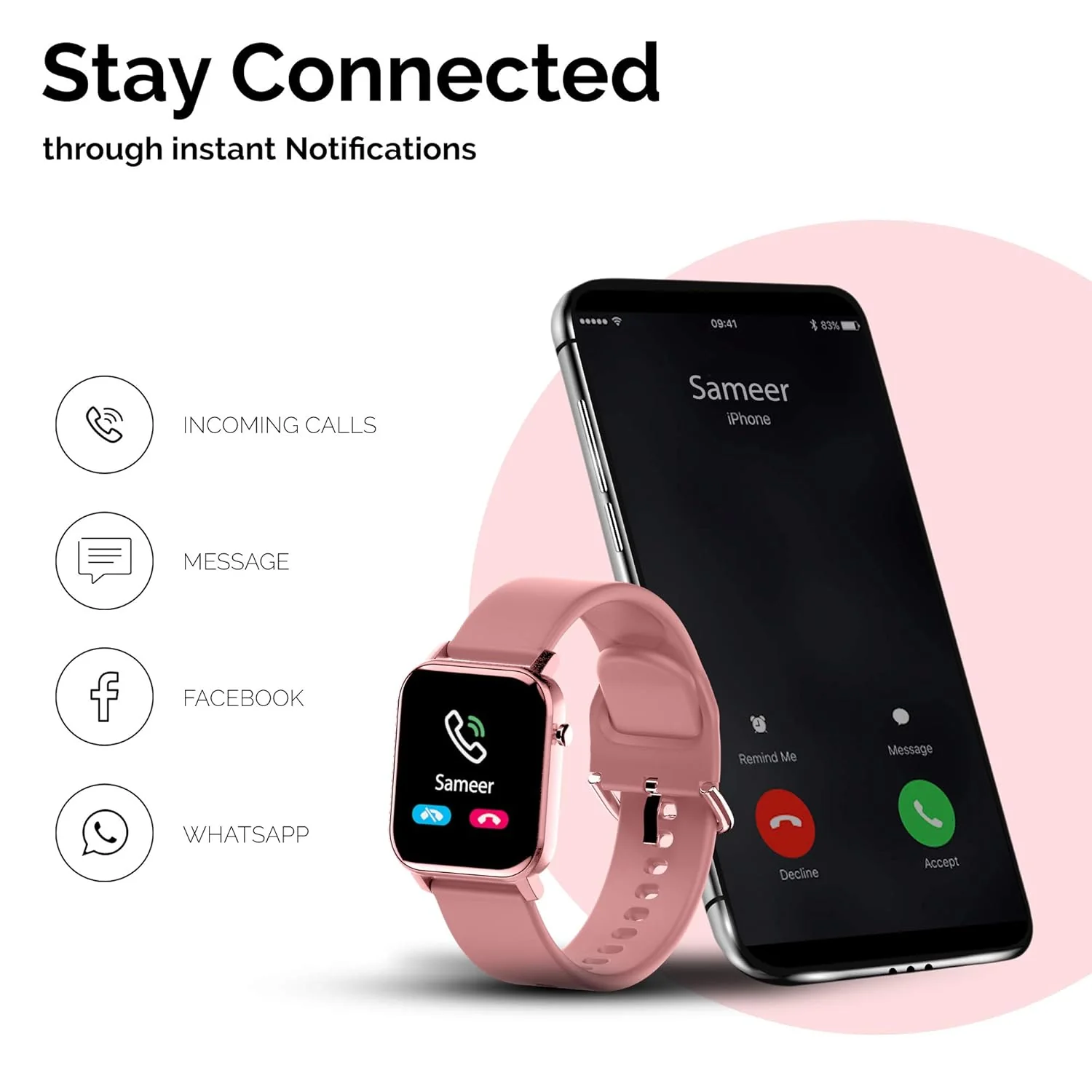 TAGG Verve Waterproof Smartwatch|| Full Touch Controls and High Resolution Display, 10 Days Battery Backup-Rose Gold, Standard - Image 8