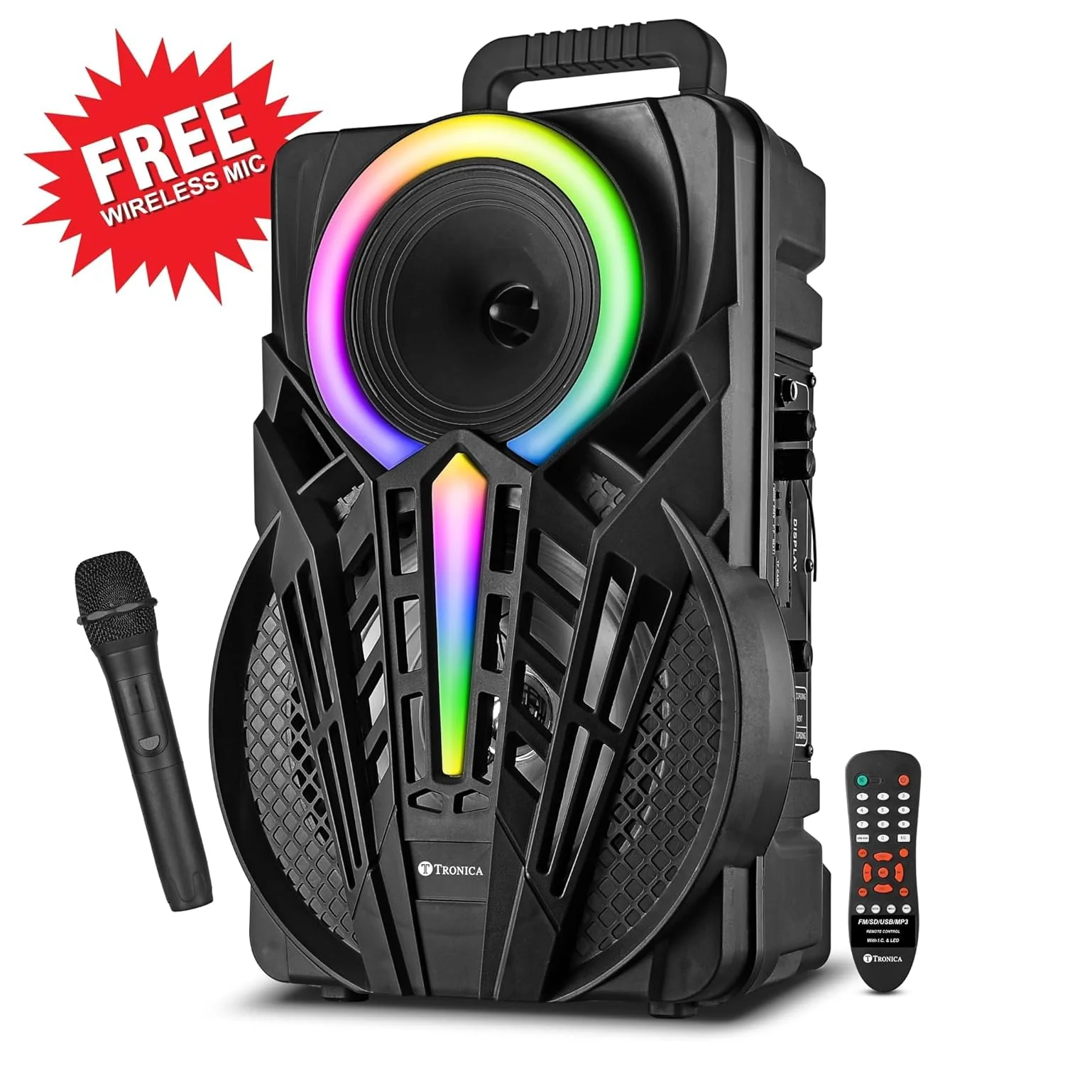 TRONICA Sargam PRO Wireless Bluetooth Speaker 50W Boombox Party Portable Speaker Supporting LED Display, RGB Lights, USB, SD Card, AUX, MIC in, FM, TWS, Home Audio Speakers Free Wireless Mic - Image 2