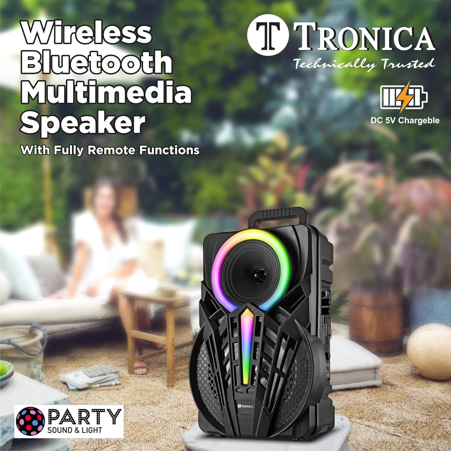 TRONICA Sargam PRO Wireless Bluetooth Speaker 50W Boombox Party Portable Speaker Supporting LED Display, RGB Lights, USB, SD Card, AUX, MIC in, FM, TWS, Home Audio Speakers Free Wireless Mic - Image 4