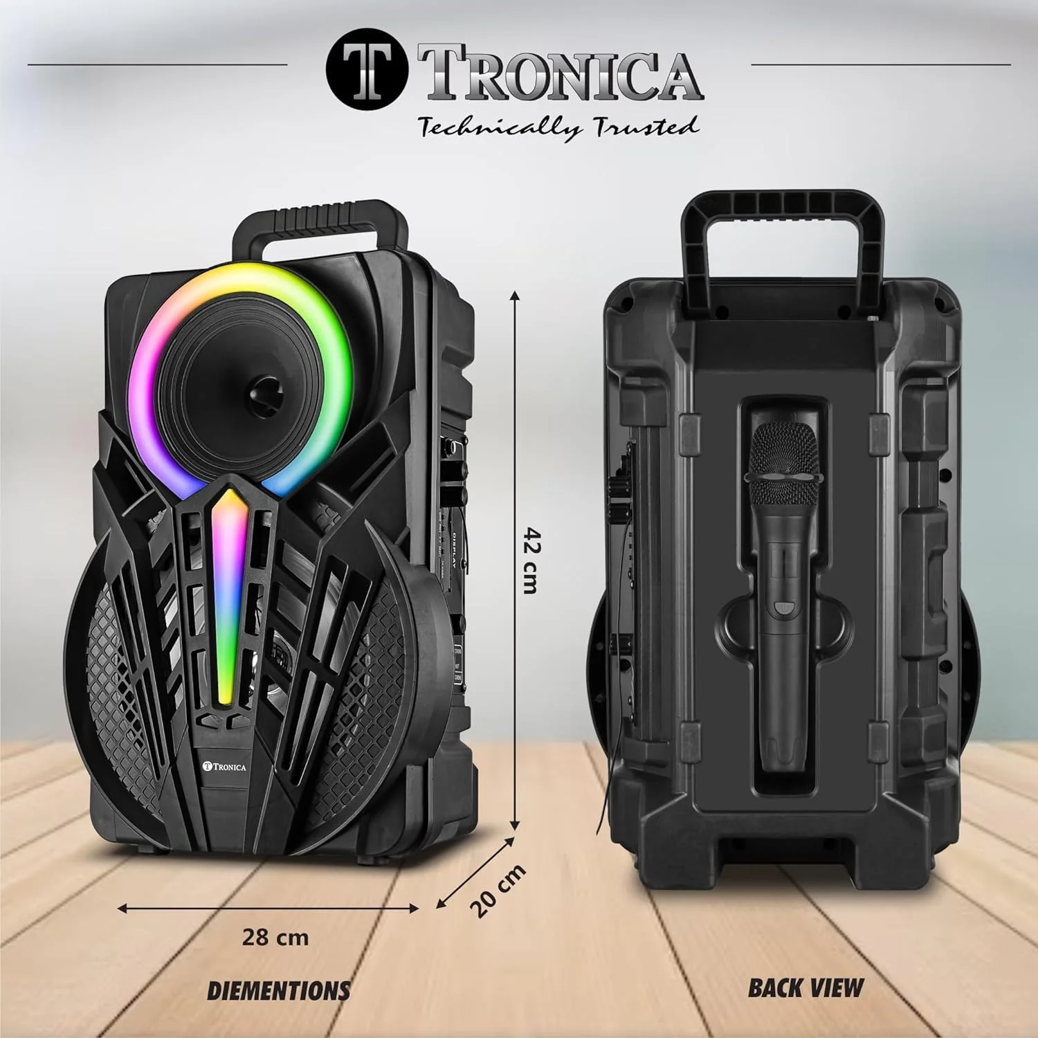 TRONICA Sargam PRO Wireless Bluetooth Speaker 50W Boombox Party Portable Speaker Supporting LED Display, RGB Lights, USB, SD Card, AUX, MIC in, FM, TWS, Home Audio Speakers Free Wireless Mic - Image 6