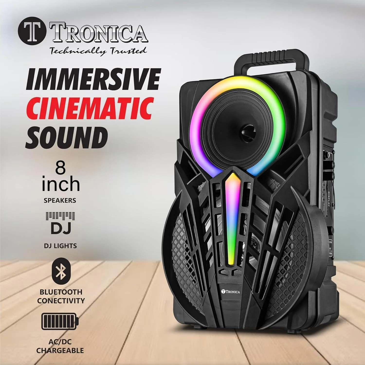 TRONICA Sargam PRO Wireless Bluetooth Speaker 50W Boombox Party Portable Speaker Supporting LED Display, RGB Lights, USB, SD Card, AUX, MIC in, FM, TWS, Home Audio Speakers Free Wireless Mic - Image 7