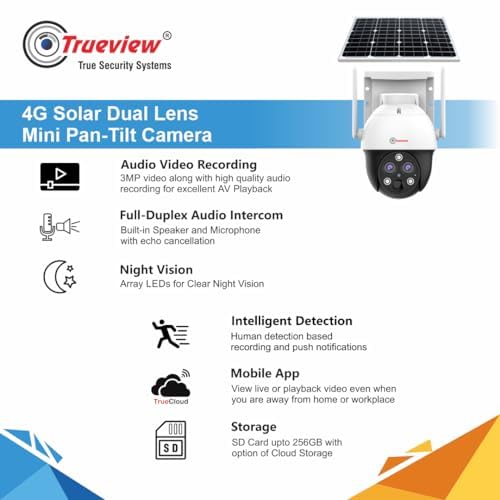 Trueview 4G Solar Security Camera | Wireless PTZ CCTV | 1296p Outdoor Waterproof Surveillance (4G Dual Lens Solar Mini Pan Tilt Camera) - Image 3