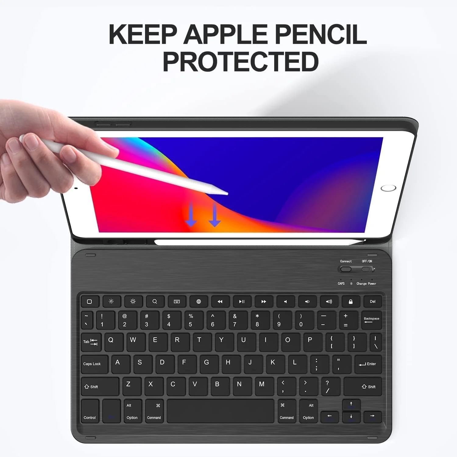 typecase Bluetooth Keyboard case for iPad 9th/8th/7th Gen, Air 3rd, Pro 10.5, Multi Angle Flip Stand, Pencil Holder, Multi Viewing Angle, Magnetically Detached Wireless Keyboard Cover case (Black) - Image 3