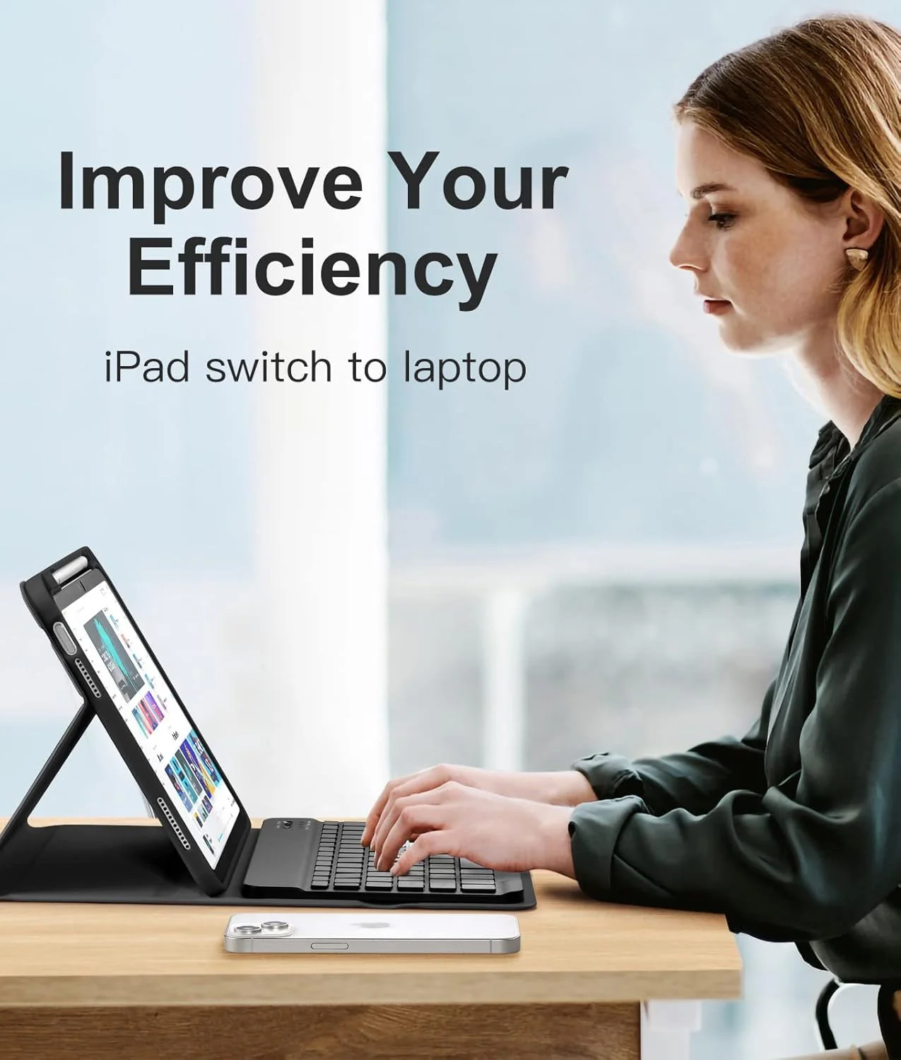 typecase Bluetooth Keyboard case for iPad 9th/8th/7th Gen, Air 3rd, Pro 10.5, Multi Angle Flip Stand, Pencil Holder, Multi Viewing Angle, Magnetically Detached Wireless Keyboard Cover case (Black) - Image 4