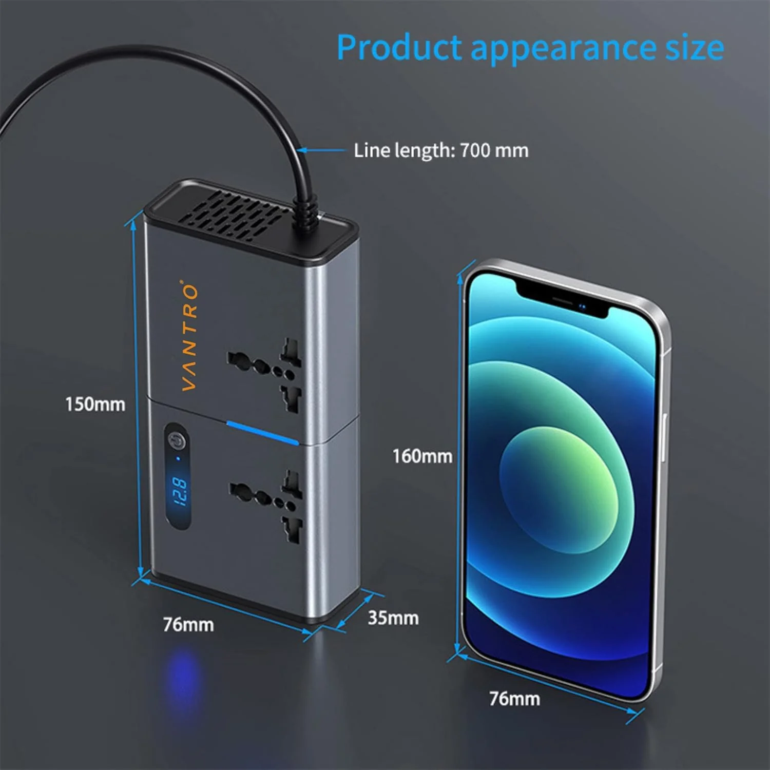 Vantro 200W Car Power Inverter/Laptop Charger with 3 USB (6.2A Max) & 1 C Type(1 * 27WPD) Smart USB Ports, 2 AC Universal Outlets and 12V DC to 220V AC with QC3.0 Model P2 - Image 7
