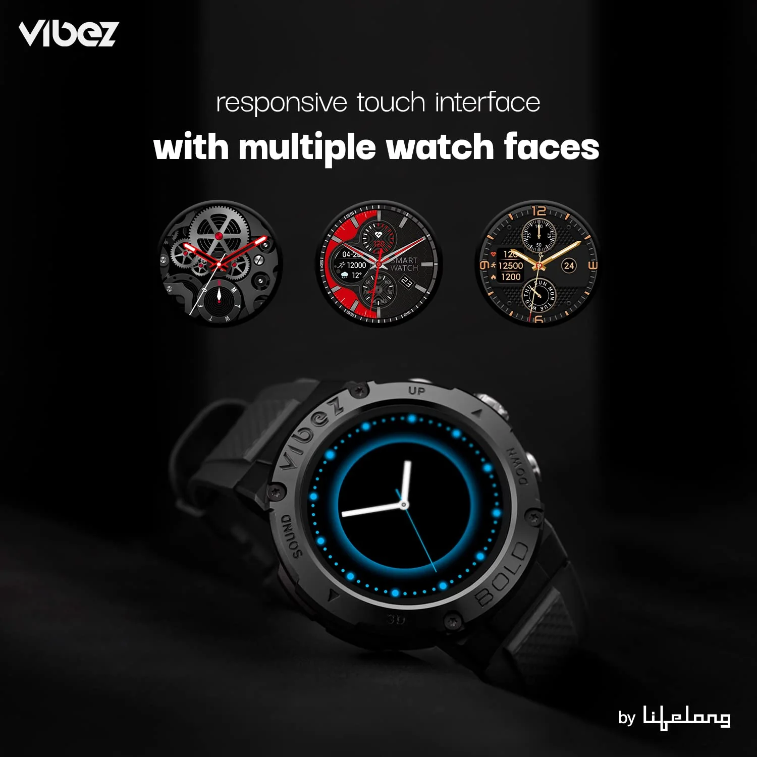 Vibez by Lifelong Bold Smartwatch For Men Bluetooth Calling 1.32" HD Display|24x7 Heart Rate & SpO2 Tracking|Sports Mode|Sleep Monitor|IP67|7 days Battery Backup - Image 2