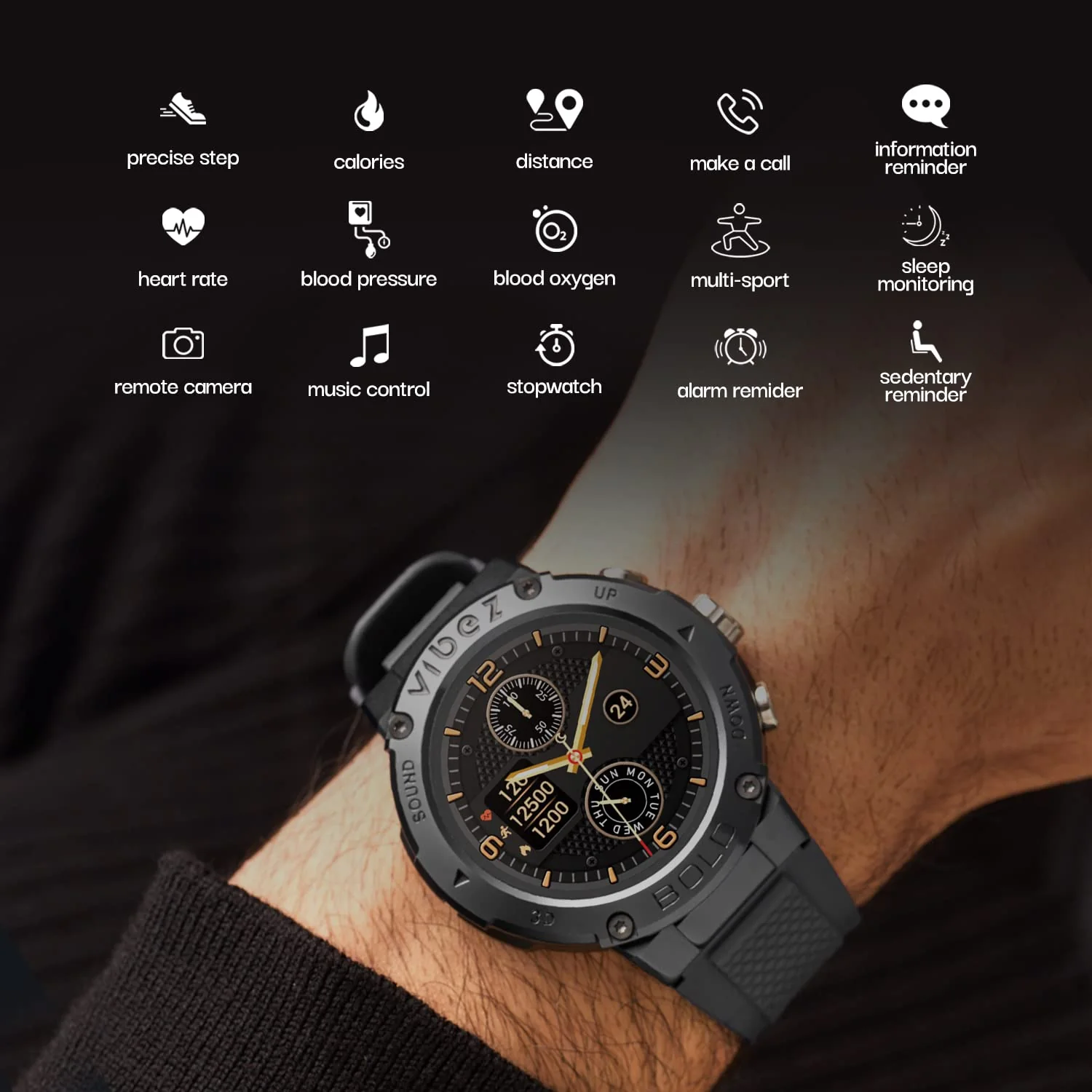 Vibez by Lifelong Bold Smartwatch For Men Bluetooth Calling 1.32" HD Display|24x7 Heart Rate & SpO2 Tracking|Sports Mode|Sleep Monitor|IP67|7 days Battery Backup - Image 3