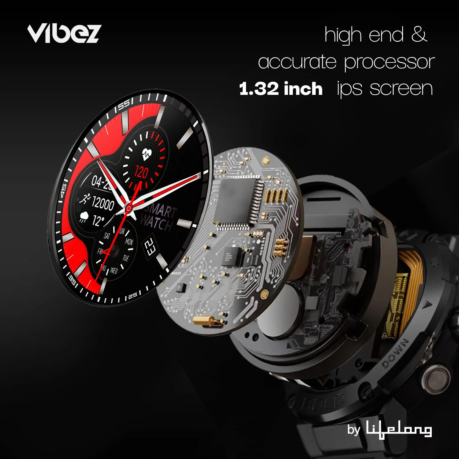 Vibez by Lifelong Bold Smartwatch For Men Bluetooth Calling 1.32" HD Display|24x7 Heart Rate & SpO2 Tracking|Sports Mode|Sleep Monitor|IP67|7 days Battery Backup - Image 4