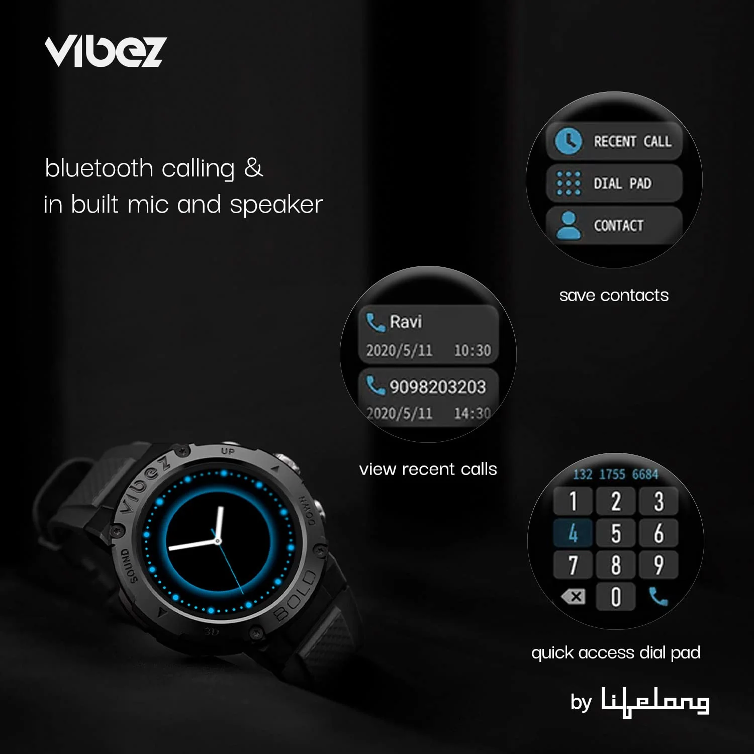 Vibez by Lifelong Bold Smartwatch For Men Bluetooth Calling 1.32" HD Display|24x7 Heart Rate & SpO2 Tracking|Sports Mode|Sleep Monitor|IP67|7 days Battery Backup - Image 5