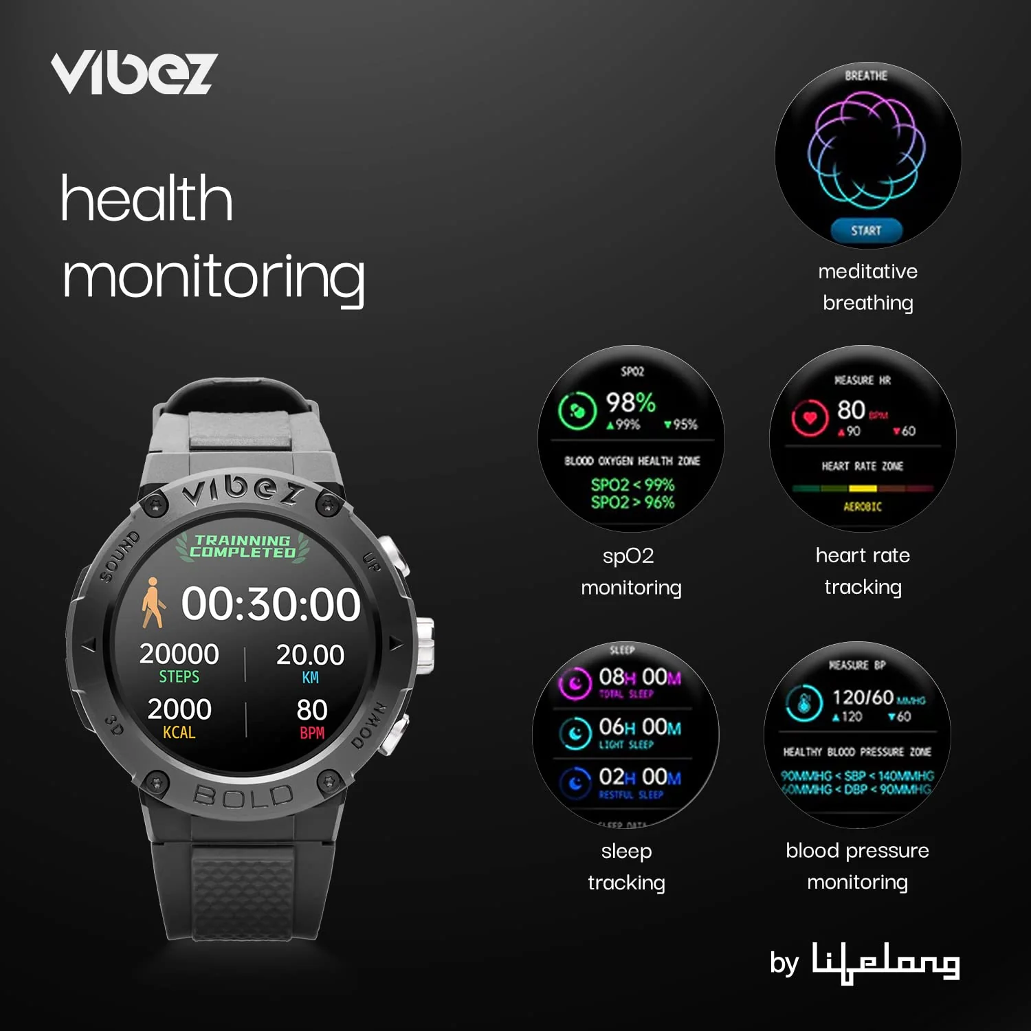 Vibez by Lifelong Bold Smartwatch For Men Bluetooth Calling 1.32" HD Display|24x7 Heart Rate & SpO2 Tracking|Sports Mode|Sleep Monitor|IP67|7 days Battery Backup - Image 7