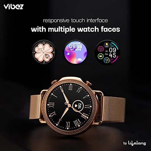 Vibez by Lifelong Ornate Smartwatch for Women with HD Display|Body Temprature |24x7 Heart Rate & SpO2 Tracking|8 Sports Mode|Sleep Monitor|IP67|7 Days Battery Backup (VBSWW450,Gold) - Image 2