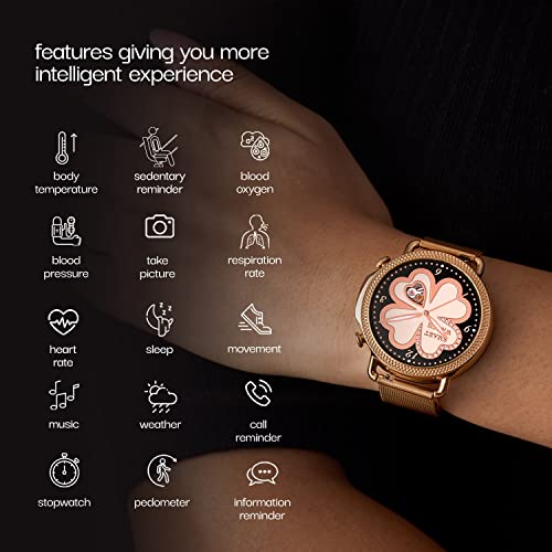 Vibez by Lifelong Ornate Smartwatch for Women with HD Display|Body Temprature |24x7 Heart Rate & SpO2 Tracking|8 Sports Mode|Sleep Monitor|IP67|7 Days Battery Backup (VBSWW450,Gold) - Image 3