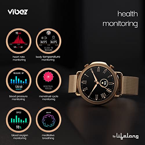 Vibez by Lifelong Ornate Smartwatch for Women with HD Display|Body Temprature |24x7 Heart Rate & SpO2 Tracking|8 Sports Mode|Sleep Monitor|IP67|7 Days Battery Backup (VBSWW450,Gold) - Image 6