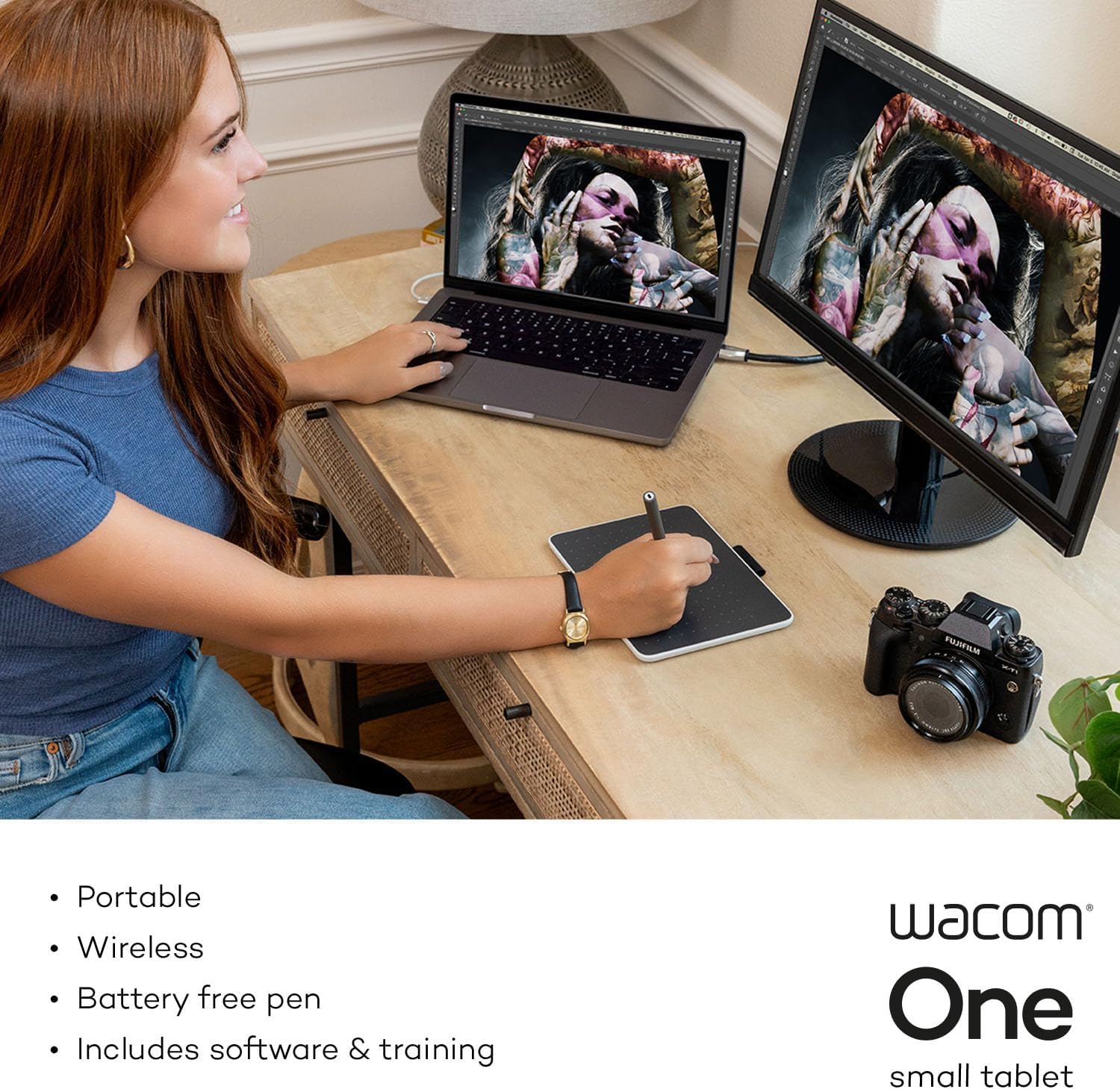 Wacom CTC 4110 One Small Bluetooth Graphics Drawing Tablet, 7.4 x 5.6 inch; Compatible with Chrome, Mac, Windows & Android for Digital, Photo Editing, Design; Includes Creative Software & Training - Image 2