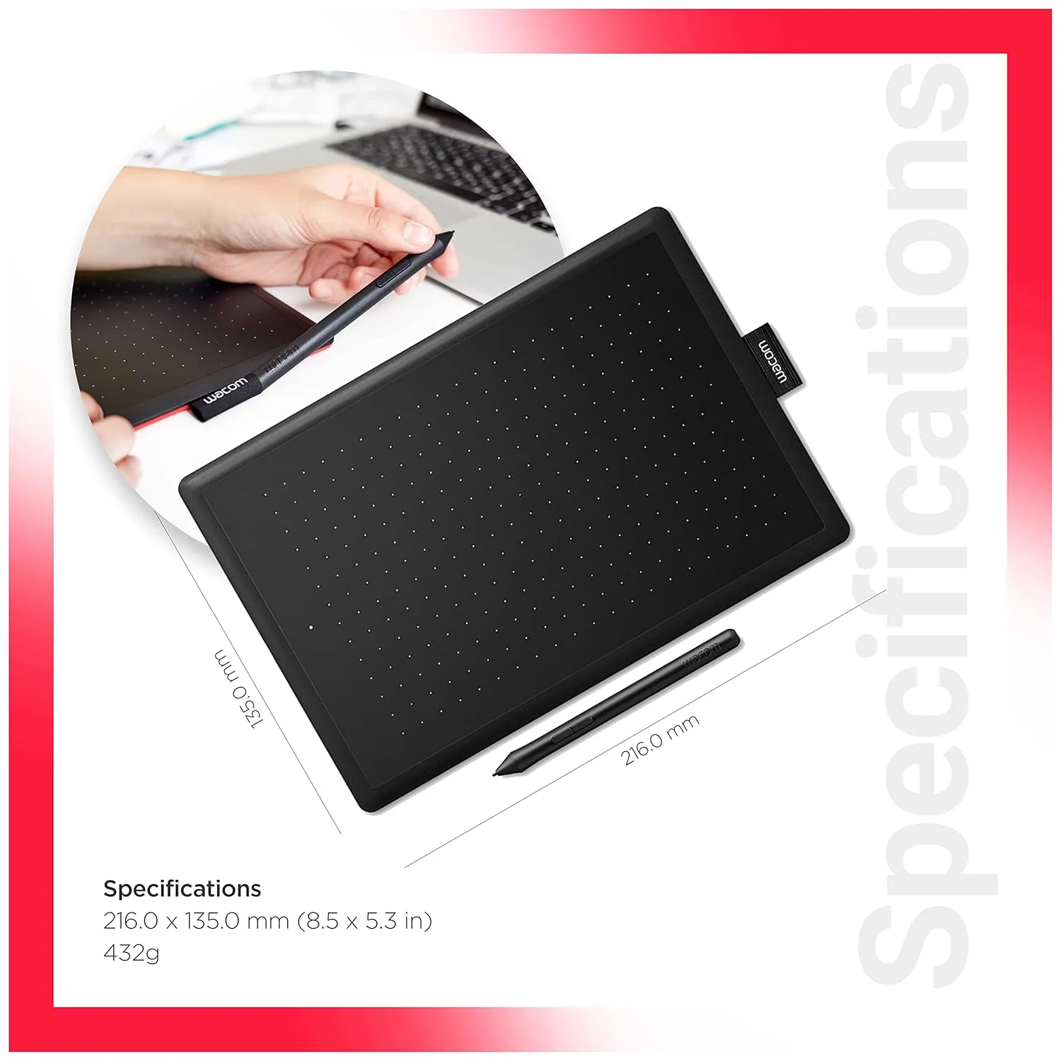 Wacom One by CTL-672/K0-CX Medium 8.5-inch x 5.3-inch Graphic Tablet (Red and Black) - Image 3