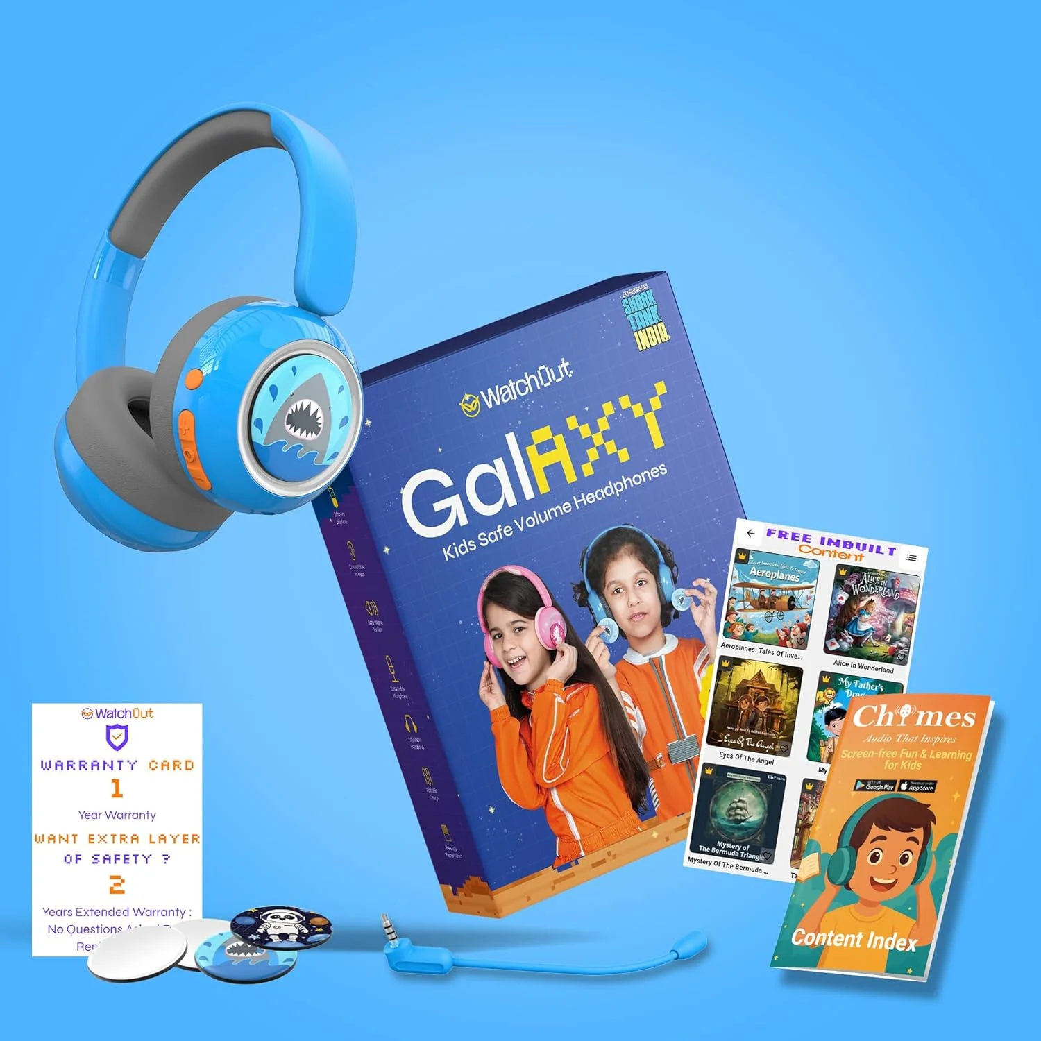 WatchOut Galaxy Kids Headphones with Safe Sound as per WHO, 500+ Inbuilt Audio Stories, DIY Magnets, LED, Bluetooth + Wired, Mic for School, Gift, Boys, Girls, Children, Teens, Age 3-18 - Image 5