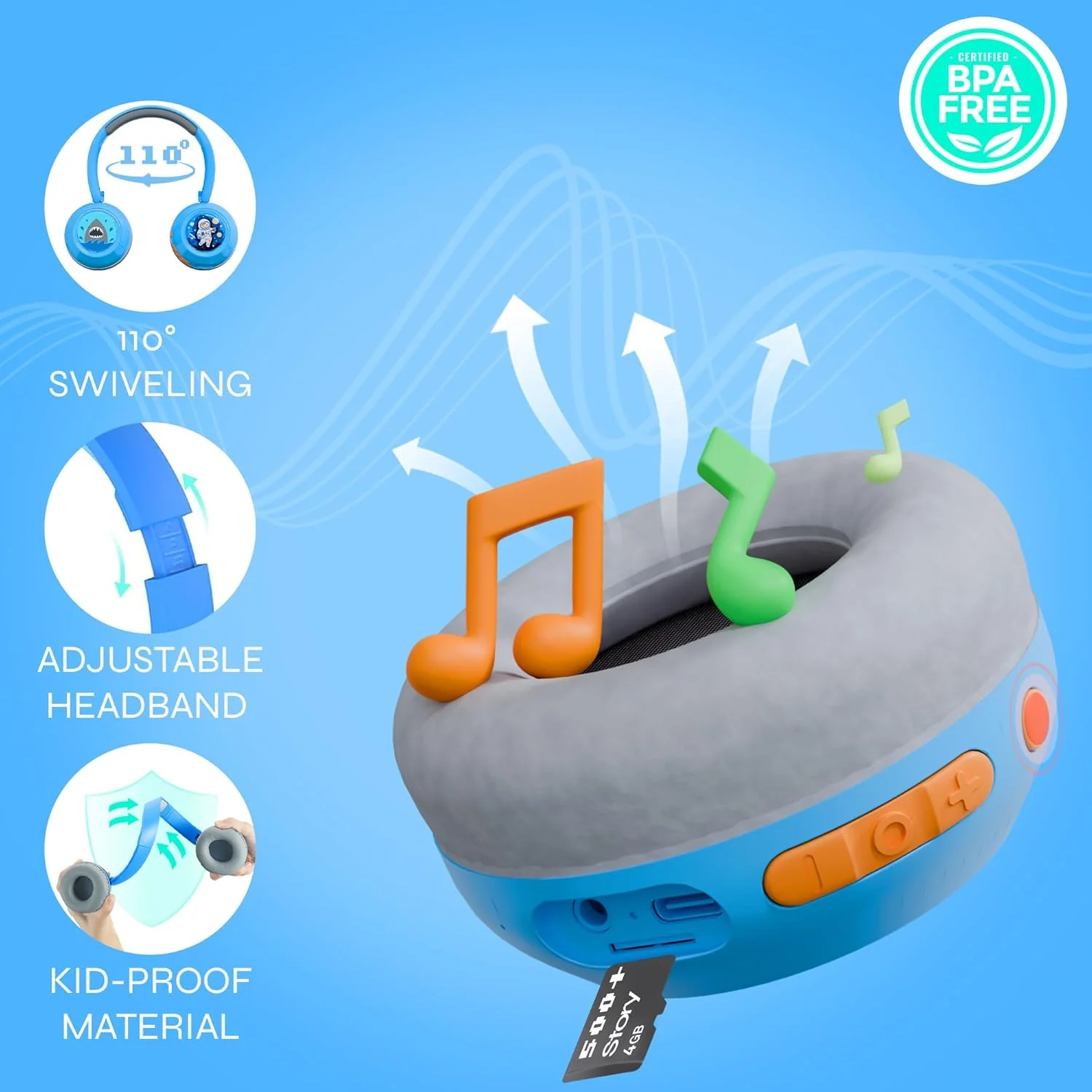 WatchOut Galaxy Kids Headphones with Safe Sound as per WHO, 500+ Inbuilt Audio Stories, DIY Magnets, LED, Bluetooth + Wired, Mic for School, Gift, Boys, Girls, Children, Teens, Age 3-18 - Image 7