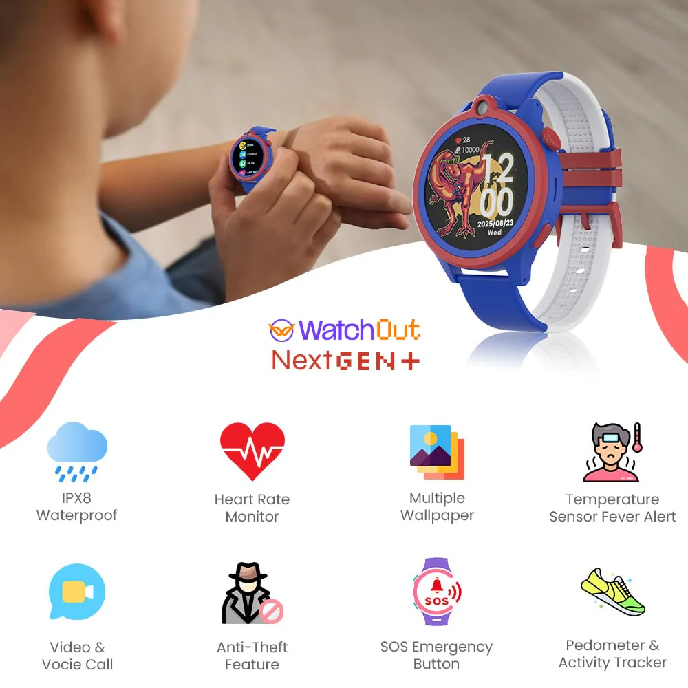 WatchOut Next-Gen+ Smart Watch for Kids, GPS Watch for Kid Tracker, with Sim Slot 5G, Video & Voice Calling, Heart Rate & Fever Alert, SOS Emergency Alerts, Smart Watch for Kids 3-13 (Captain Blue) - Image 8