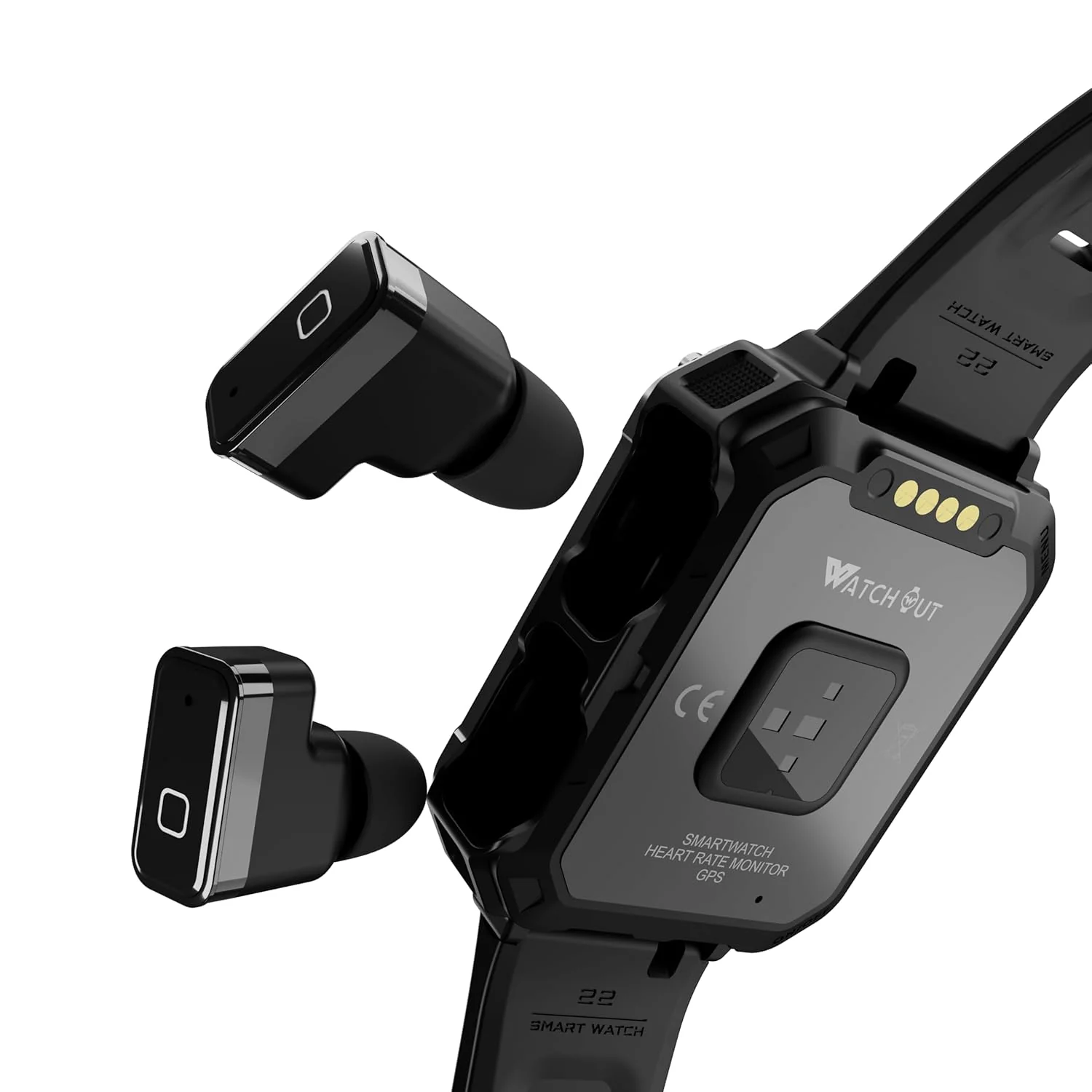WatchOut WearPods Smartwatch with Wireless Earbuds, GPS Fitness Tracker, Music Storage, Heart Rate, Always-on HD Display, Best Headphones & Smart Watch in one Gift (Black Commando) - Image 3