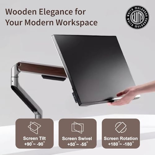 White Mulberry |DIY| Woodcraft - Premium Wooden Arm | Desk Mounted Monitor arm 15-32 Inch Monitor|9Kg Screen Capacity|Spring Assisted Premium Wooden Metal Desk Mount-(Single Screen) - Image 2