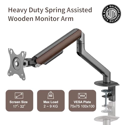White Mulberry |DIY| Woodcraft - Premium Wooden Arm | Desk Mounted Monitor arm 15-32 Inch Monitor|9Kg Screen Capacity|Spring Assisted Premium Wooden Metal Desk Mount-(Single Screen) - Image 4