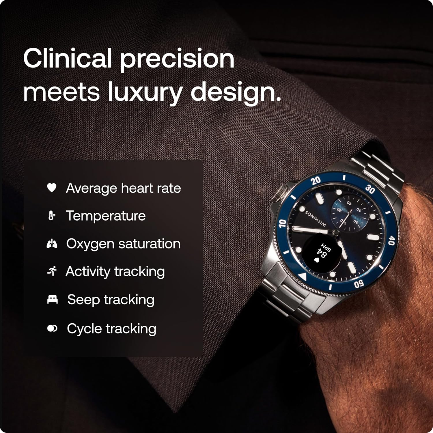 Withings ScanWatch Nova, Heart Health Hybrid Smartwatch for Men & Women - ECG, with SPO2, Temperature Monitoring, Sleep, Respiratory Health, Cycle Monitoring, 30-Day Battery Life, iOS & Android, Blue - Image 6