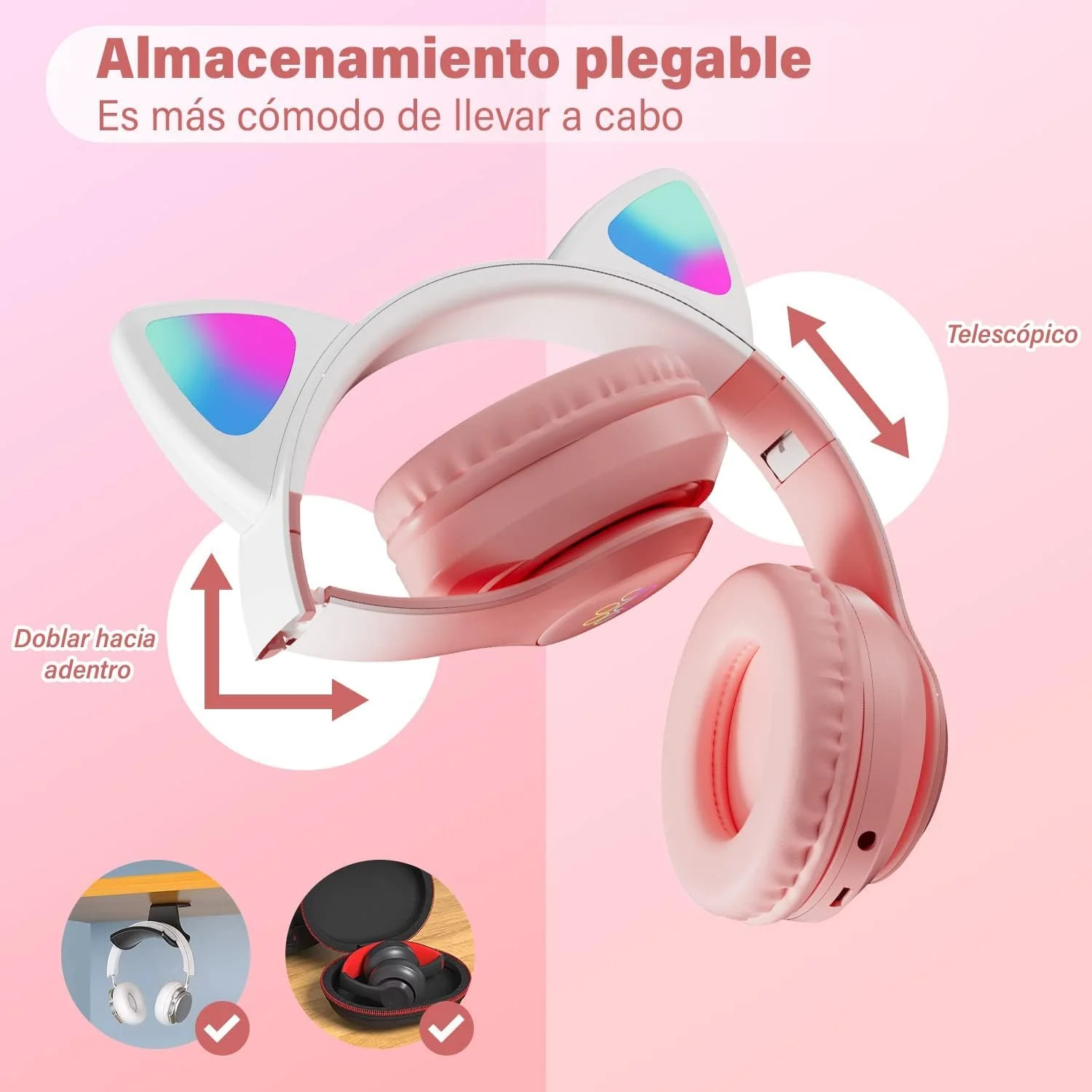 WK LIFE BORN TO LIVE- 2024 Updated 5.3 Verson with Type C Jack Wireless/Wired Kids Headphones with Mic for Girls/Boys Cat Ear Bluetooth Online Learning School - Image 4