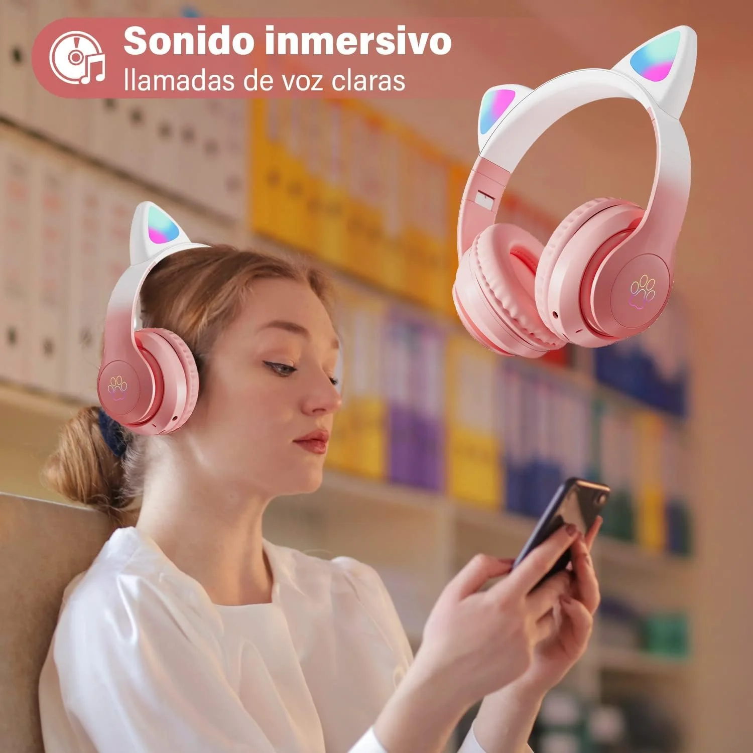WK LIFE BORN TO LIVE- 2024 Updated 5.3 Verson with Type C Jack Wireless/Wired Kids Headphones with Mic for Girls/Boys Cat Ear Bluetooth Online Learning School - Image 5