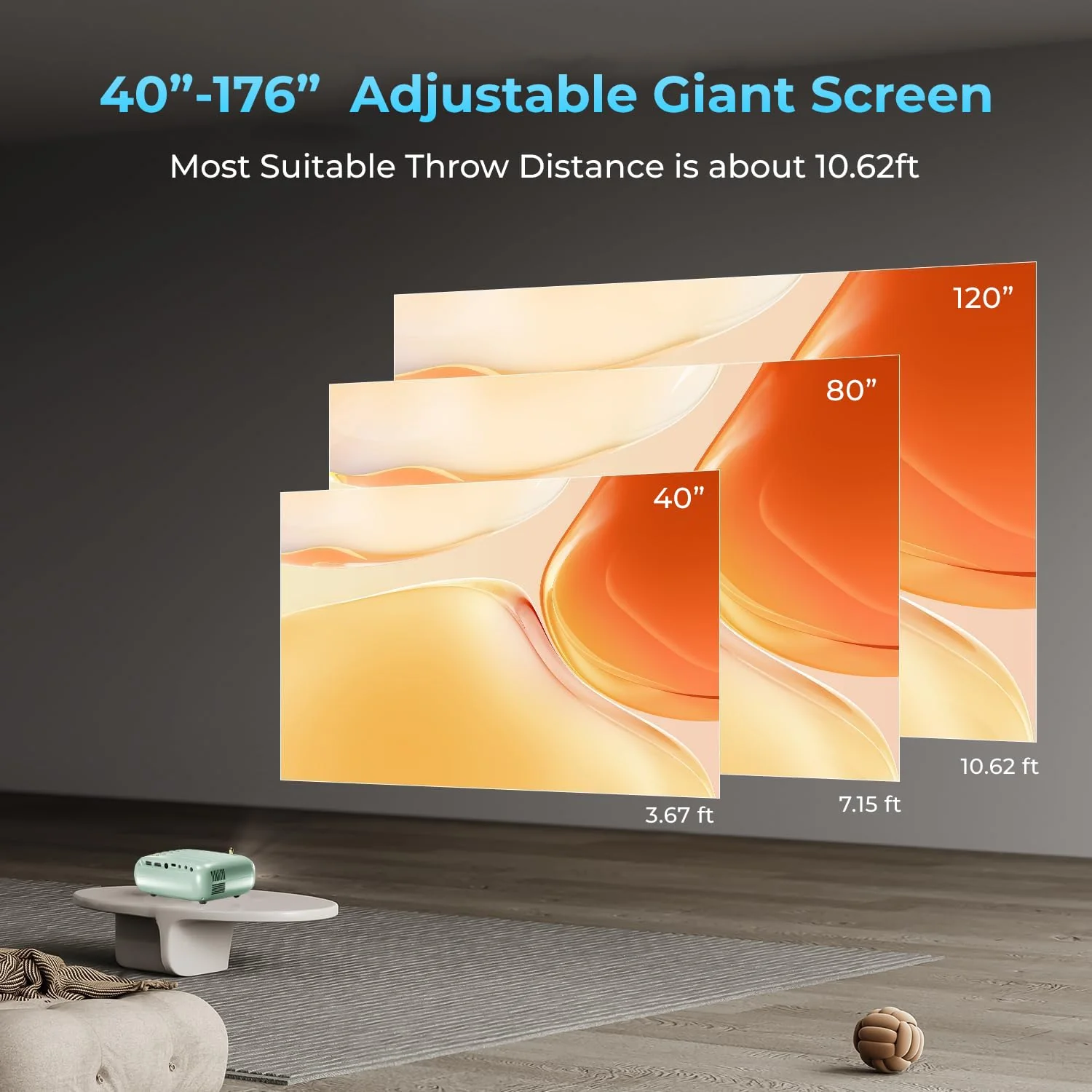 WZATCO Pixel Plus | Portable LED Projector | Native 720p Full HD 1080P Support | Electronic Keystone | Power via Powerbank | 3900 Lumens | 176" Max Screen | Home & Outdoor Cinema | Bluetooth | Green - Image 4