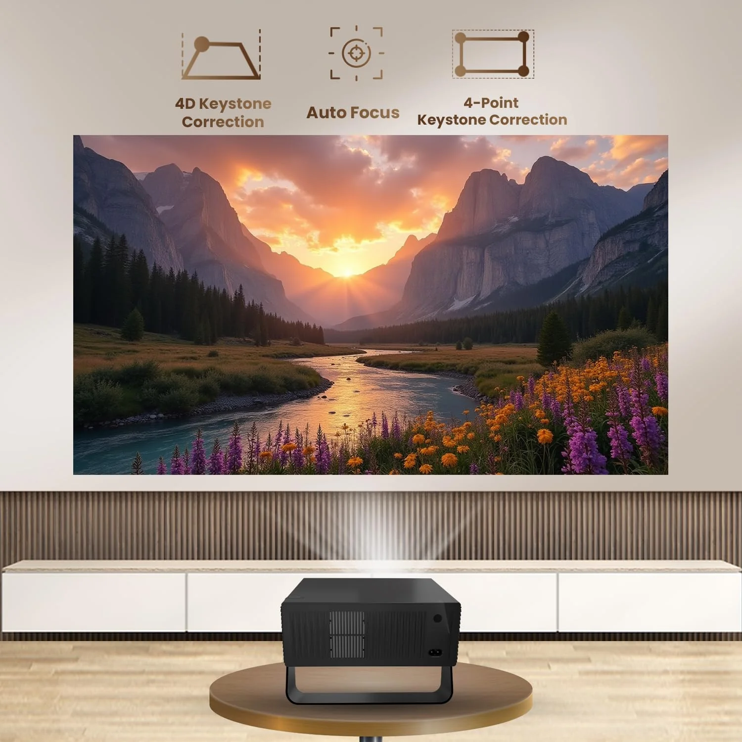 WZATCO Yuva Blaze, Android 13, Smart Home Projector 4k Ultra HD, Native 1080P Fully Automatic, 1000 ANSI Lumens, HDMI ARC, WiFi 6 & BT, Screen Mirroring, Portable Room Cinema, 270° Rotate, Black - Image 4
