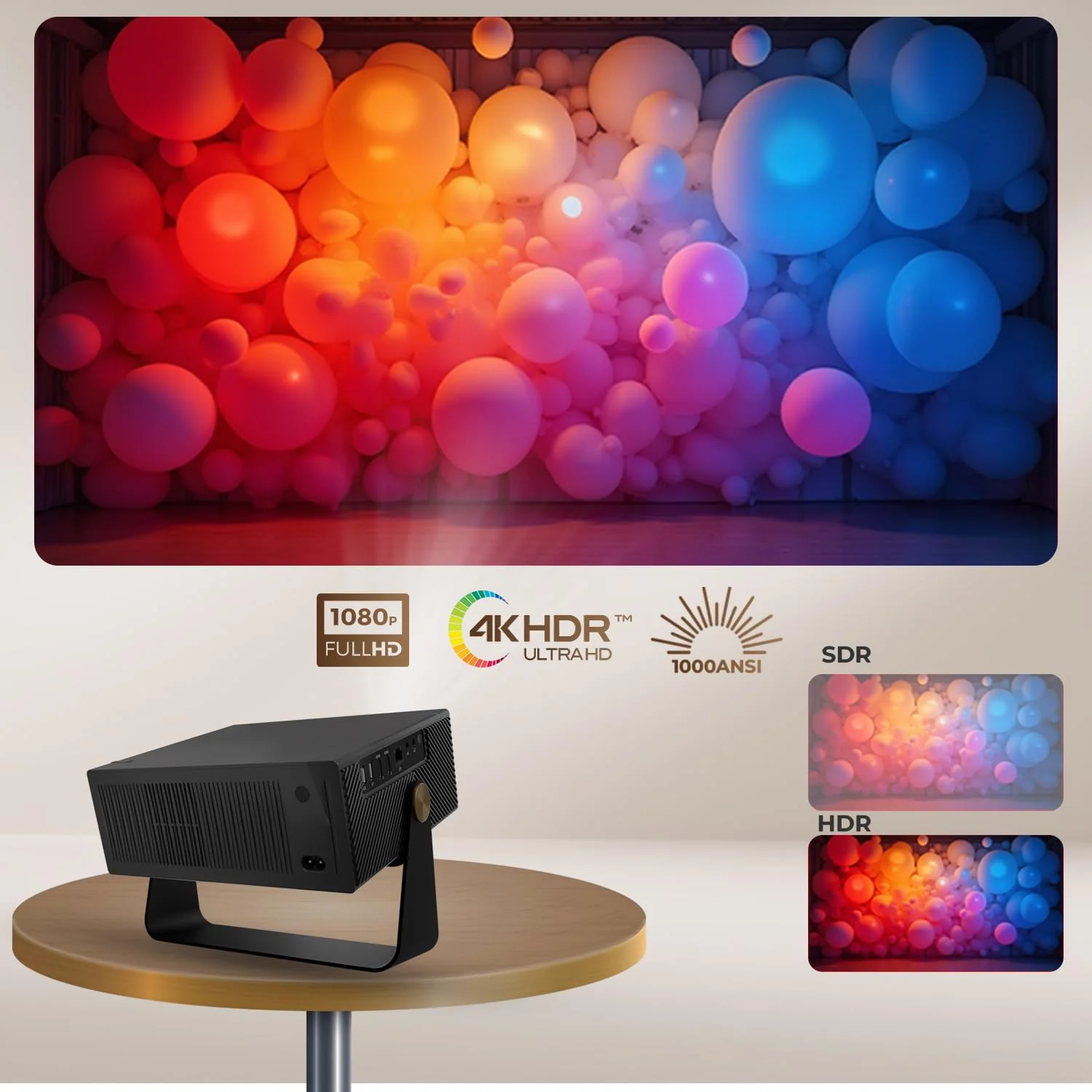 WZATCO Yuva Blaze, Android 13, Smart Home Projector 4k Ultra HD, Native 1080P Fully Automatic, 1000 ANSI Lumens, HDMI ARC, WiFi 6 & BT, Screen Mirroring, Portable Room Cinema, 270° Rotate, Black - Image 6