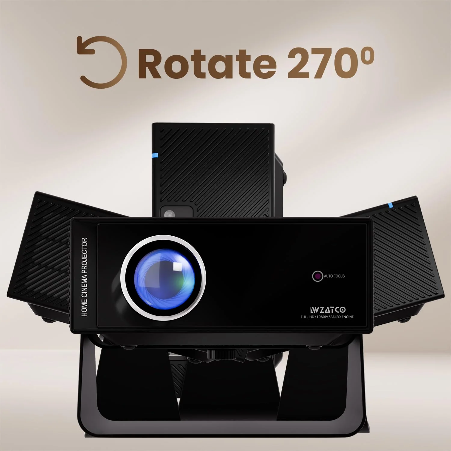 WZATCO Yuva Blaze, Android 13, Smart Home Projector 4k Ultra HD, Native 1080P Fully Automatic, 1000 ANSI Lumens, HDMI ARC, WiFi 6 & BT, Screen Mirroring, Portable Room Cinema, 270° Rotate, Black - Image 8