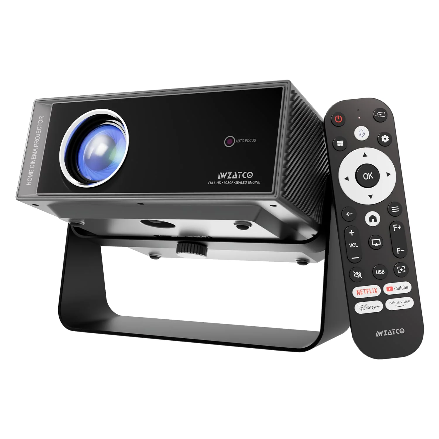 WZATCO Yuva Blaze Plus, Netflix Certified, Smart Home Projector 4k Ultra HD, Native 1080P Fully Automatic, 1000 ANSI, HDMI ARC, WiFi 6 & BT, Screen Mirroring, Portable Room Cinema, 270° Rotate, Grey