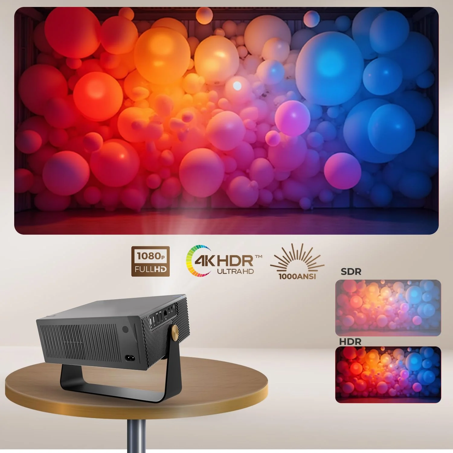 WZATCO Yuva Blaze Plus, Netflix Certified, Smart Home Projector 4k Ultra HD, Native 1080P Fully Automatic, 1000 ANSI, HDMI ARC, WiFi 6 & BT, Screen Mirroring, Portable Room Cinema, 270° Rotate, Grey - Image 4