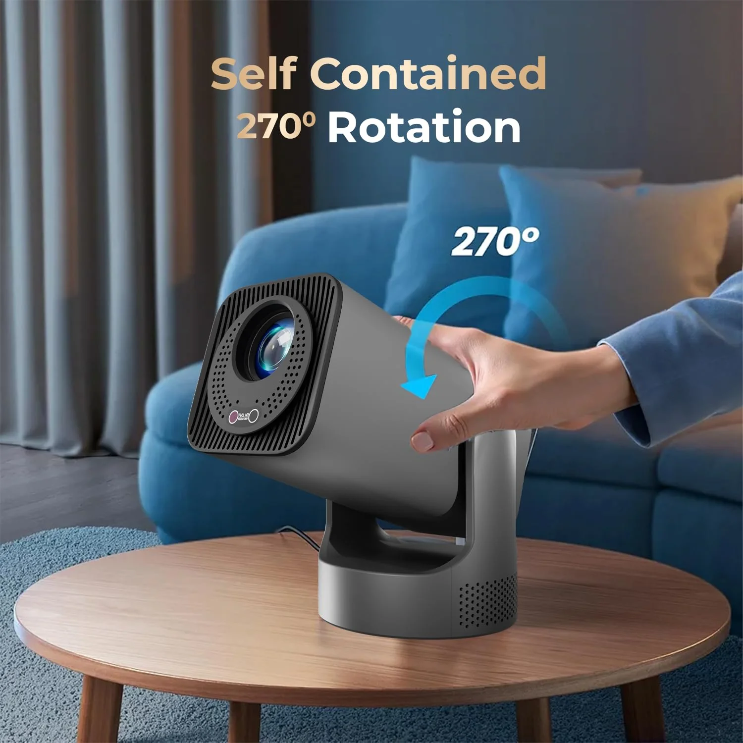 WZATCO Yuva Go Max, Android 13, Fully Automatic, Smart Home Projector 4k Ultra HD, Native 1080P, Live TV, HDMI ARC, WiFi 6 & BT, Screen Mirroring, Portable Room Cinema, 270° Rotate, Grey - Image 4