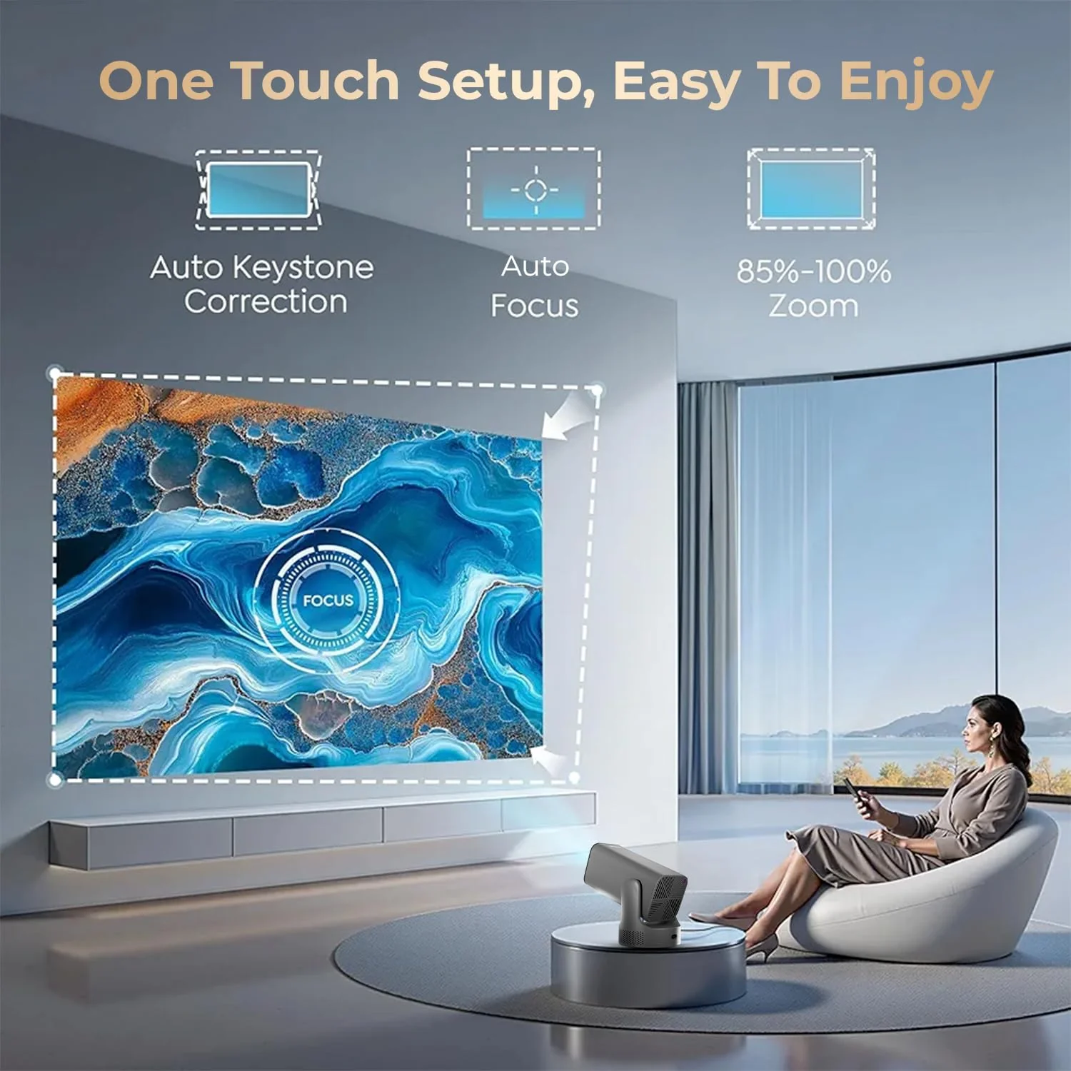 WZATCO Yuva Go Max, Android 13, Fully Automatic, Smart Home Projector 4k Ultra HD, Native 1080P, Live TV, HDMI ARC, WiFi 6 & BT, Screen Mirroring, Portable Room Cinema, 270° Rotate, Grey - Image 5
