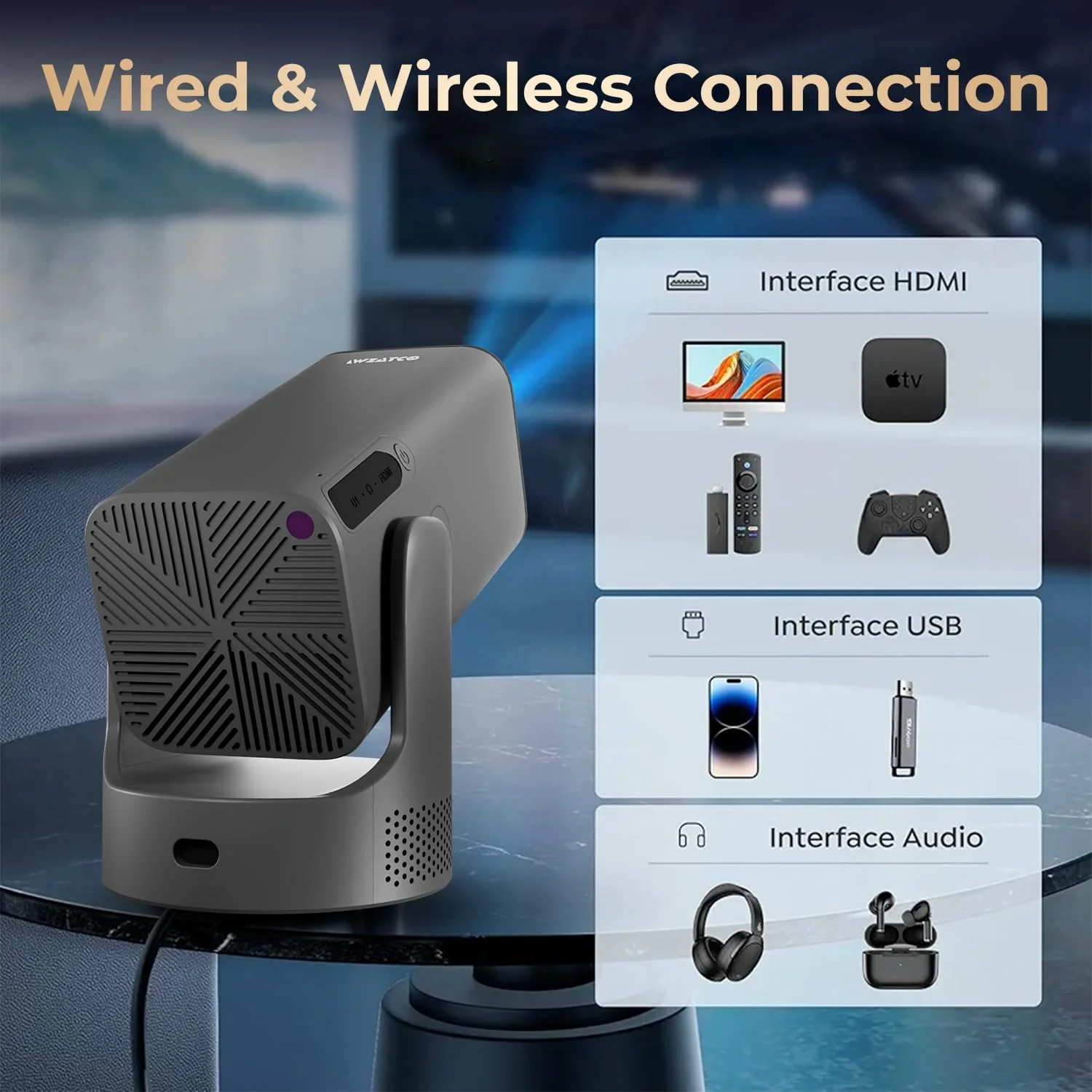 WZATCO Yuva Go Max, Android 13, Fully Automatic, Smart Home Projector 4k Ultra HD, Native 1080P, Live TV, HDMI ARC, WiFi 6 & BT, Screen Mirroring, Portable Room Cinema, 270° Rotate, Grey - Image 6