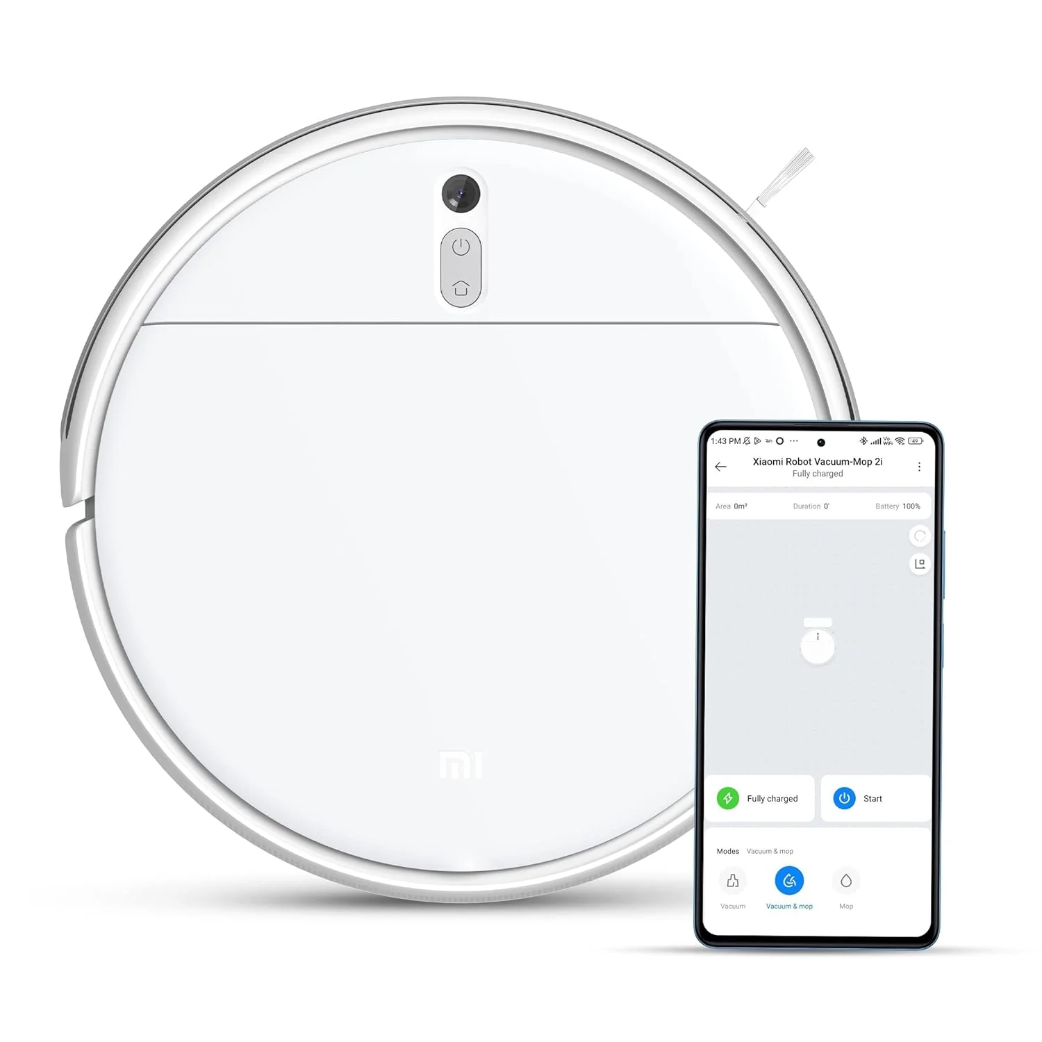 Xiaomi Robot Vacuum-Mop 2i, 2200 Pa Powerful Suction, 450 mL Large-Capacity Dustbin, Electronically-Controlled 270 mL Water Tank, Controls remotely via app, Alexa/GA Enabled, White